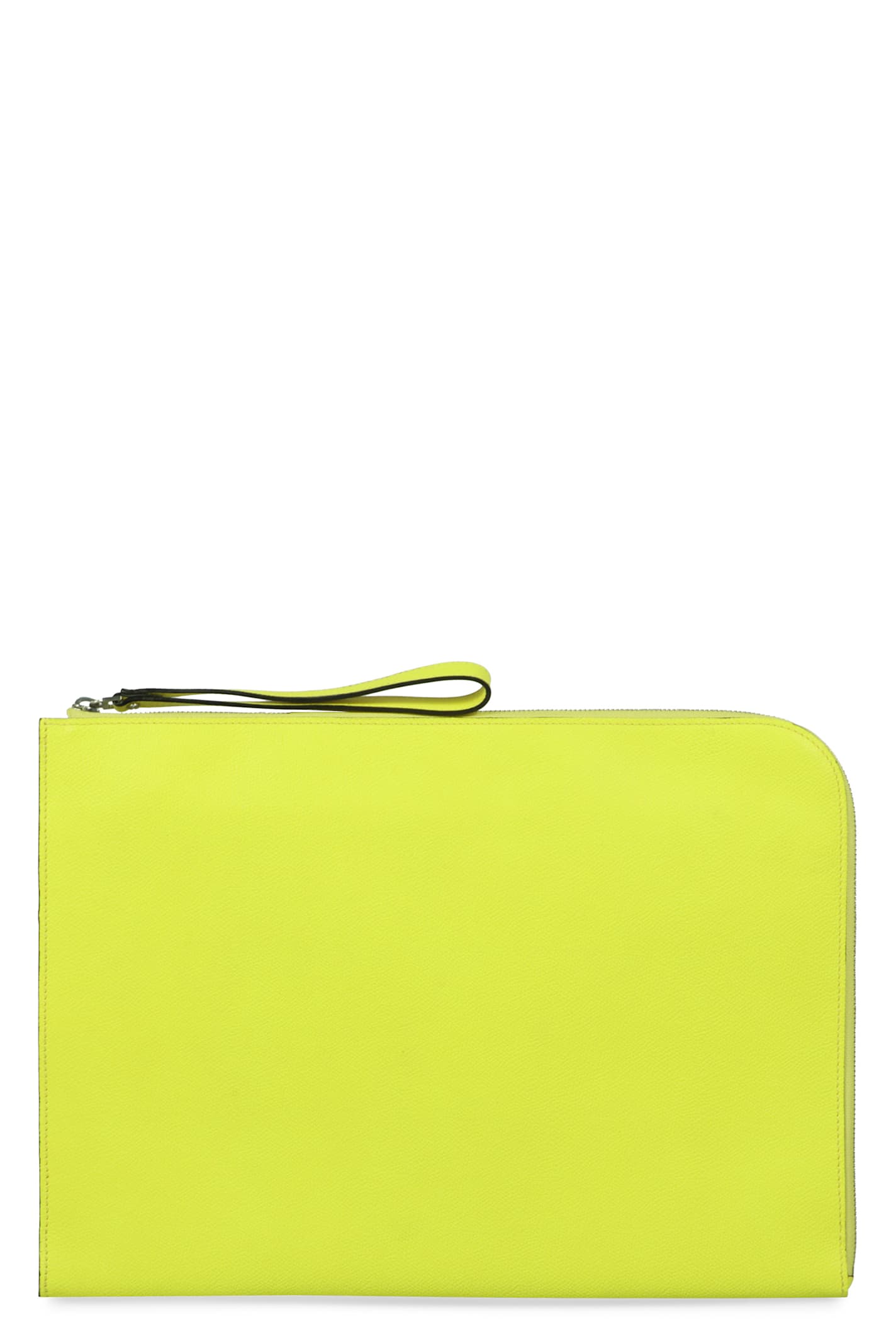 Shop Valextra Leather Flat Pouch In Yellow