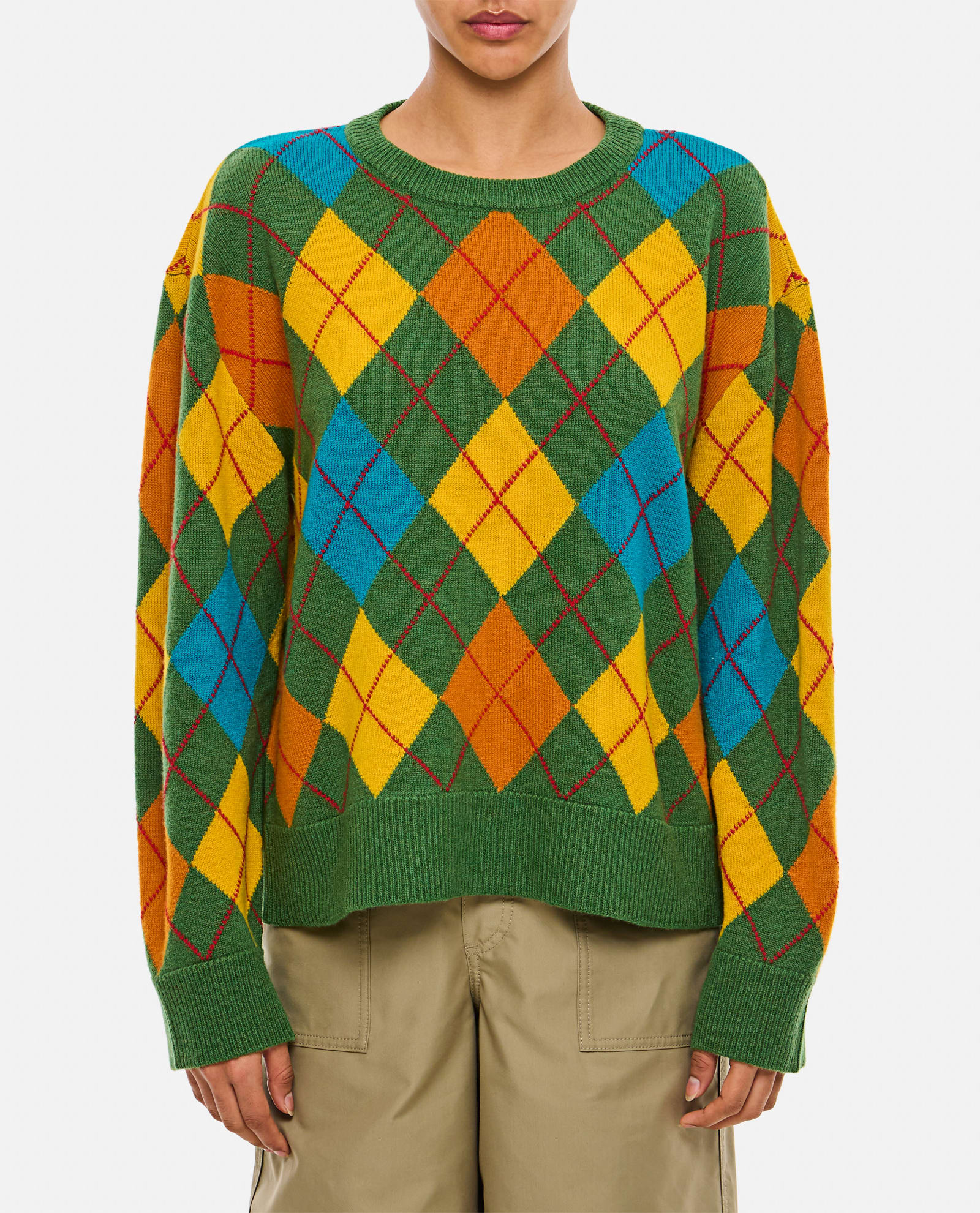 Shop Loewe Argyle Wool Sweater In Multicolour