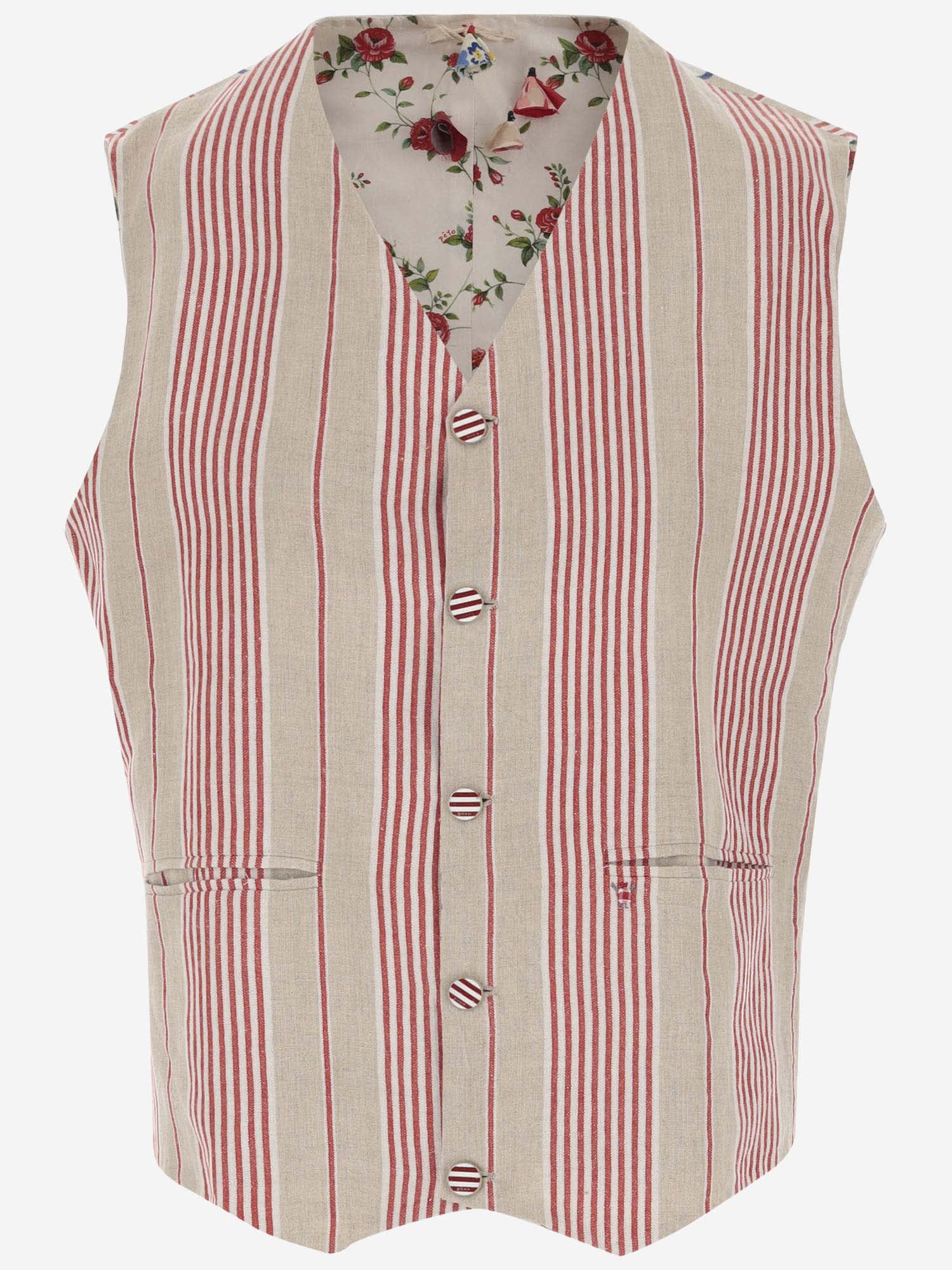 Péro Striped Linen Vest In Red