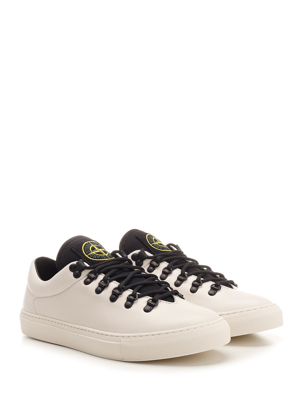 Shop Stone Island Leather Sneaker In White