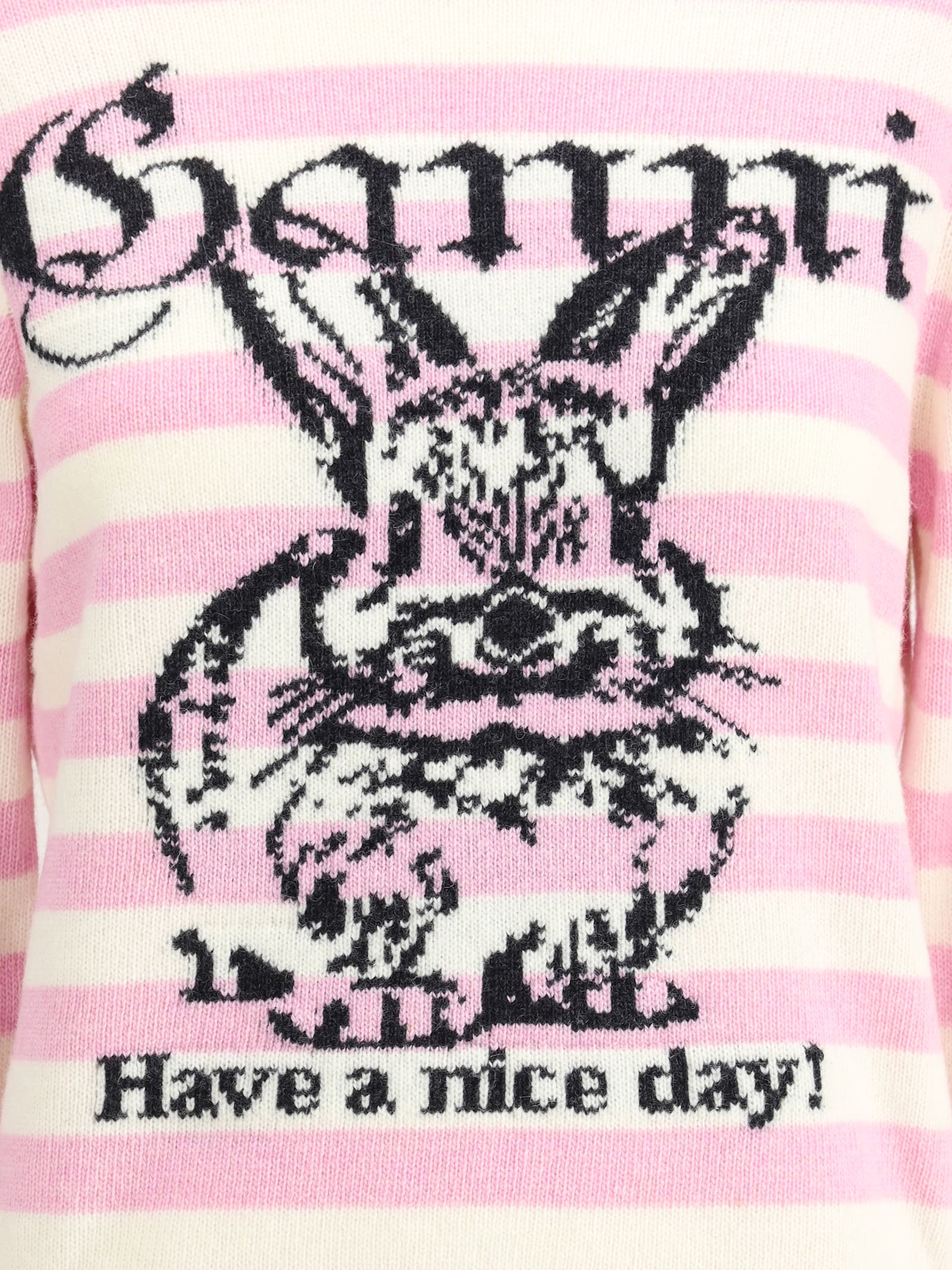 Ganni Striped Sweater With Rabbit