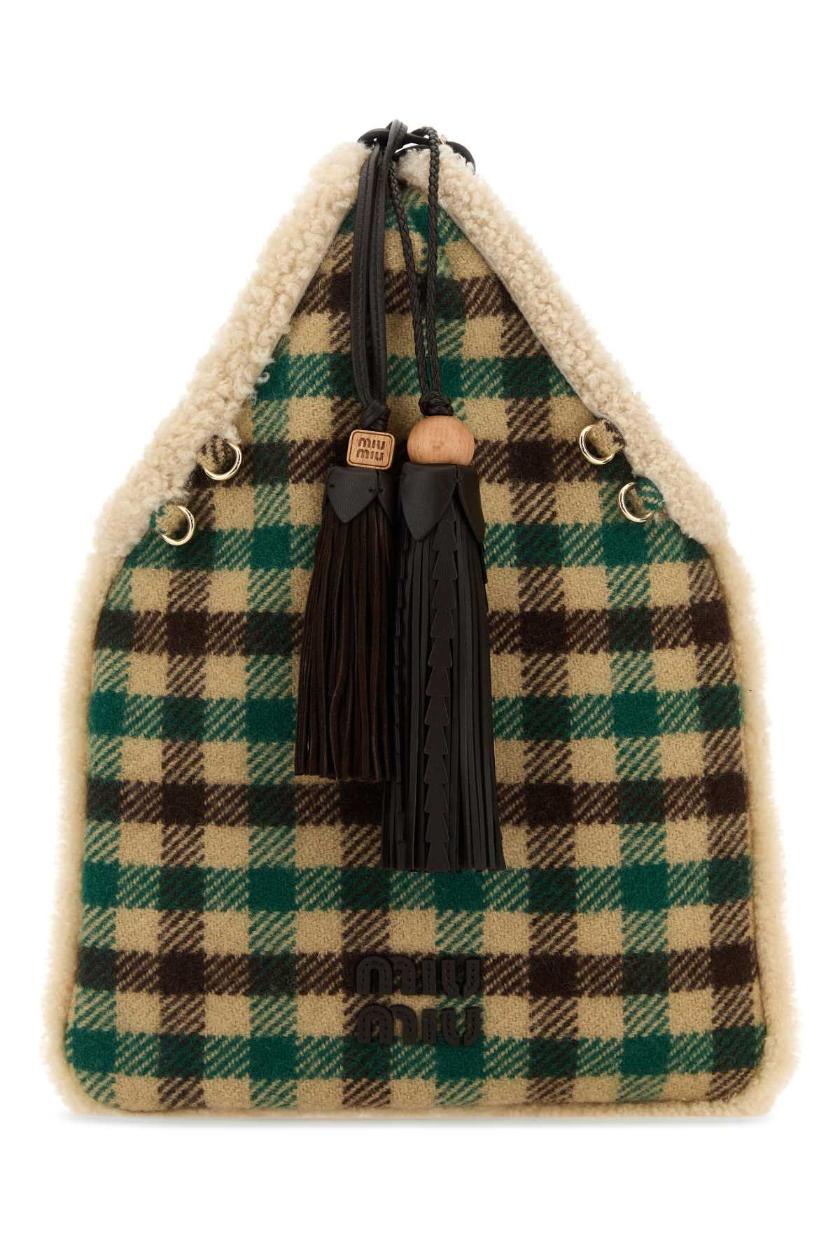 Miu Miu Checkered Fabric Handbag Dual Handles In Brown
