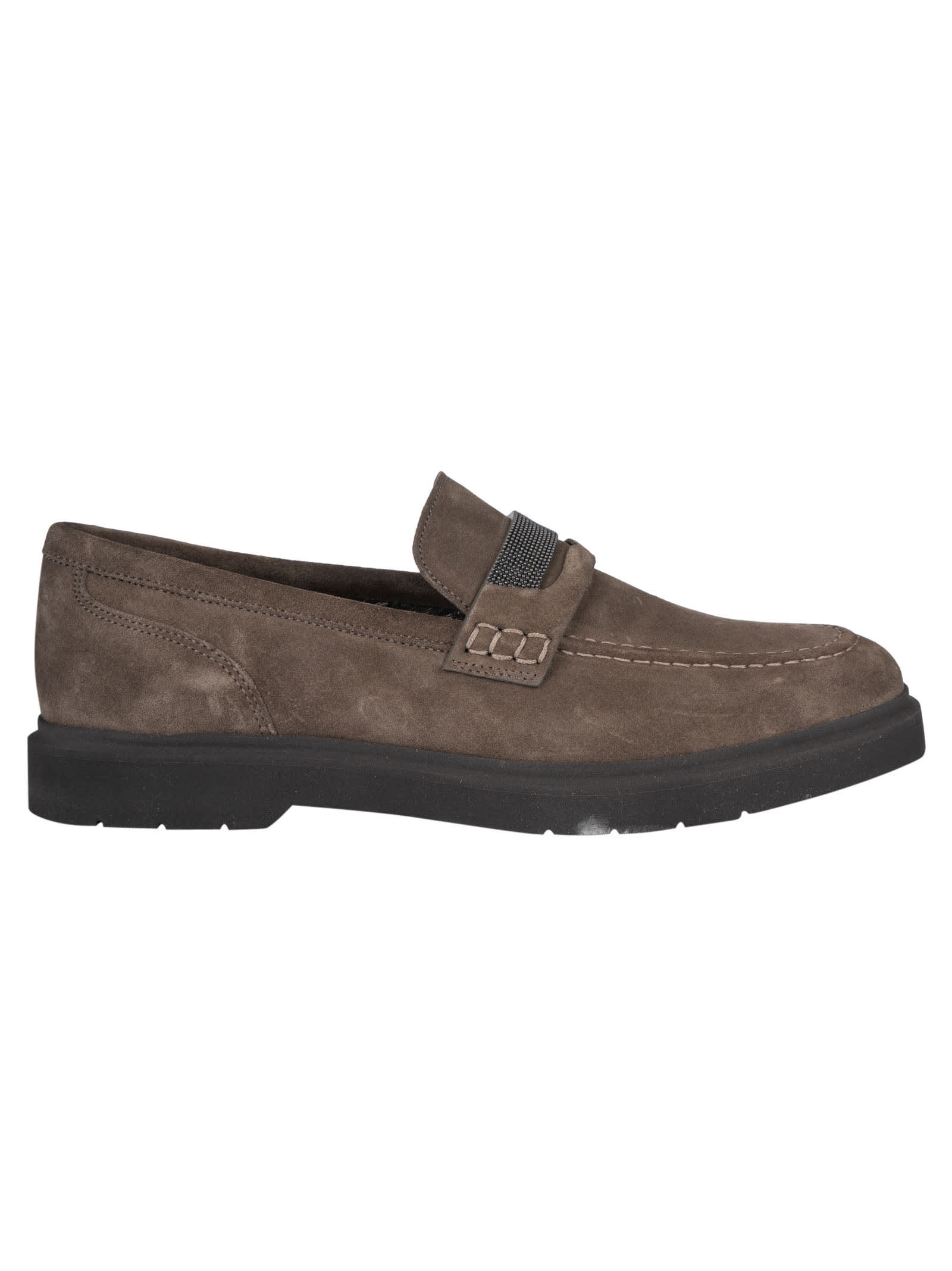 Brunello Cucinelli Bead Embellished Loafers In Brown