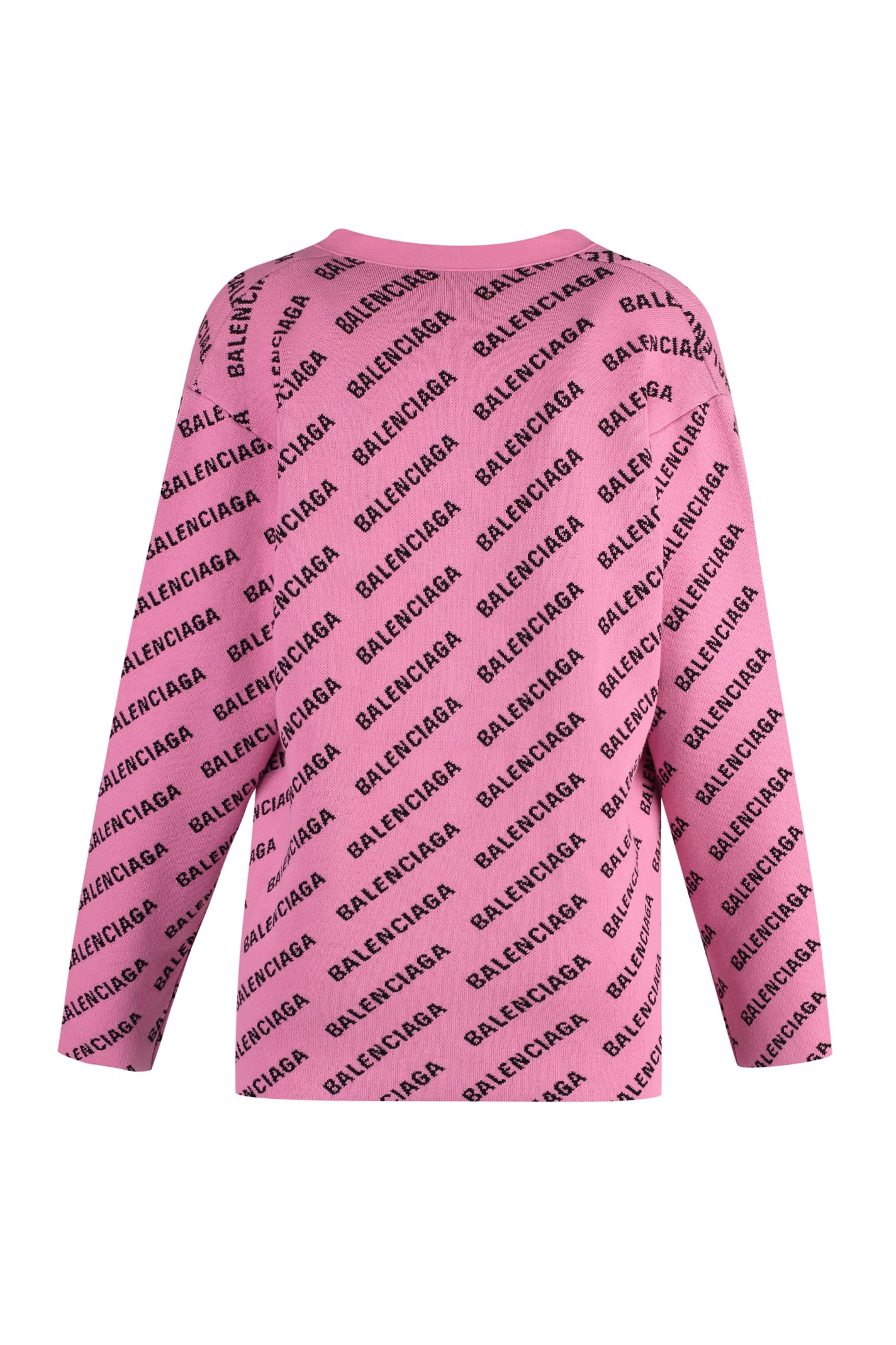 Shop Balenciaga All Over Logo Cardigan In Pink