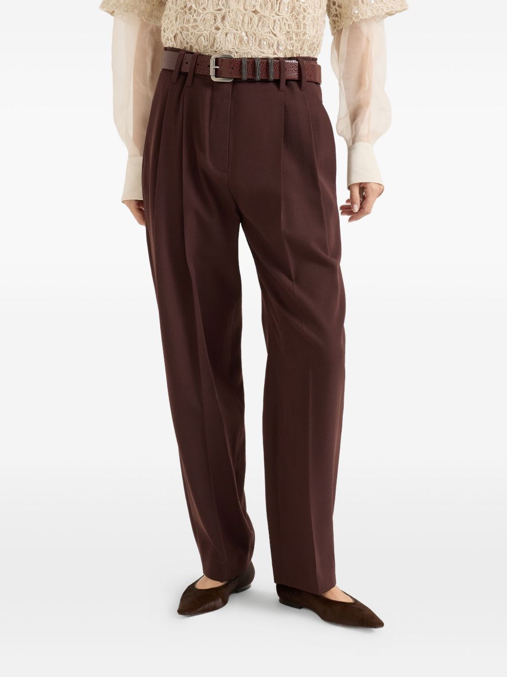 Brunello Cucinelli Wool Blend Trousers In Burgundy