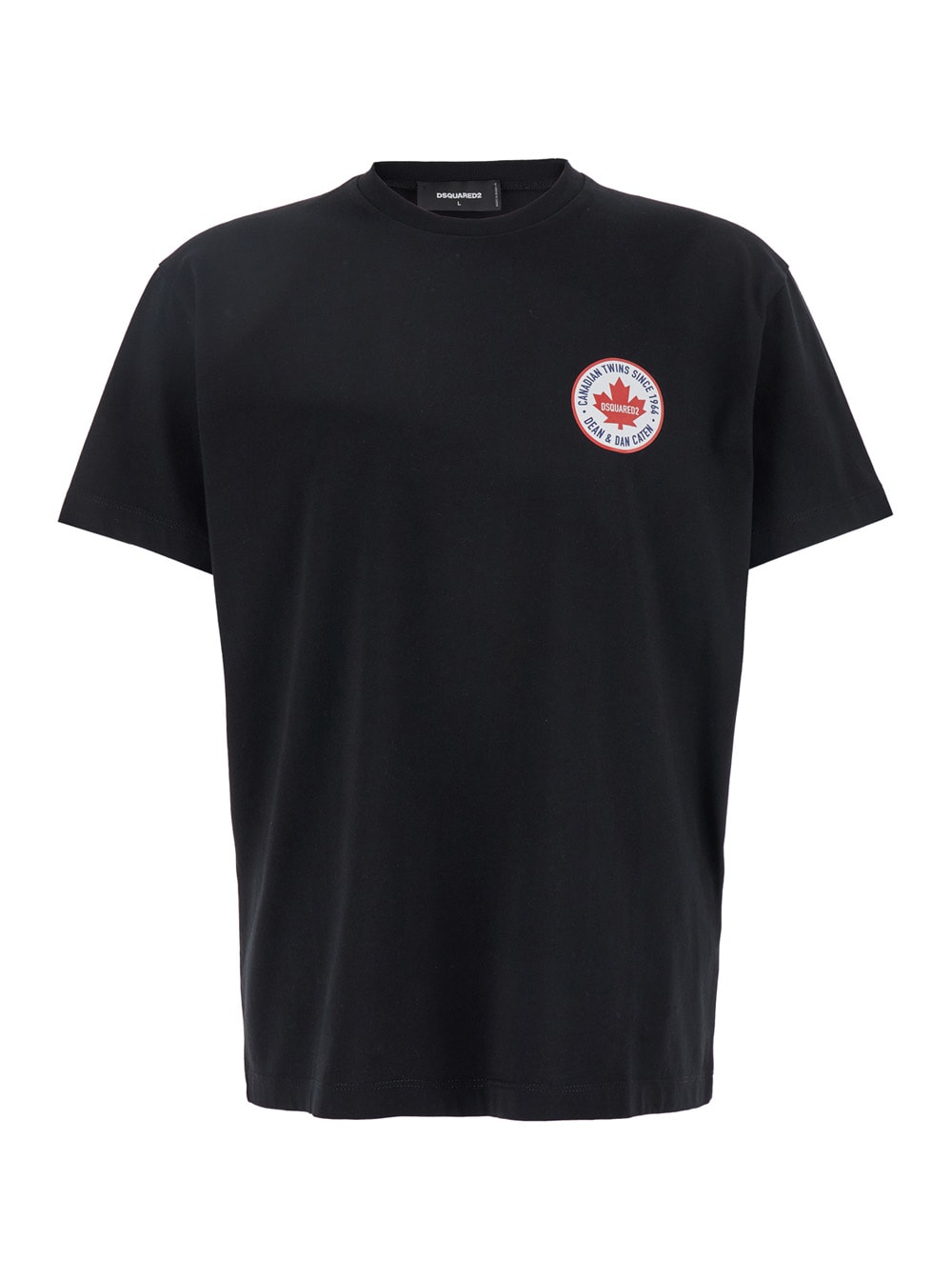 Dsquared2 Men Black T-shirt With Chest Logo Application In Cotton Man In Black