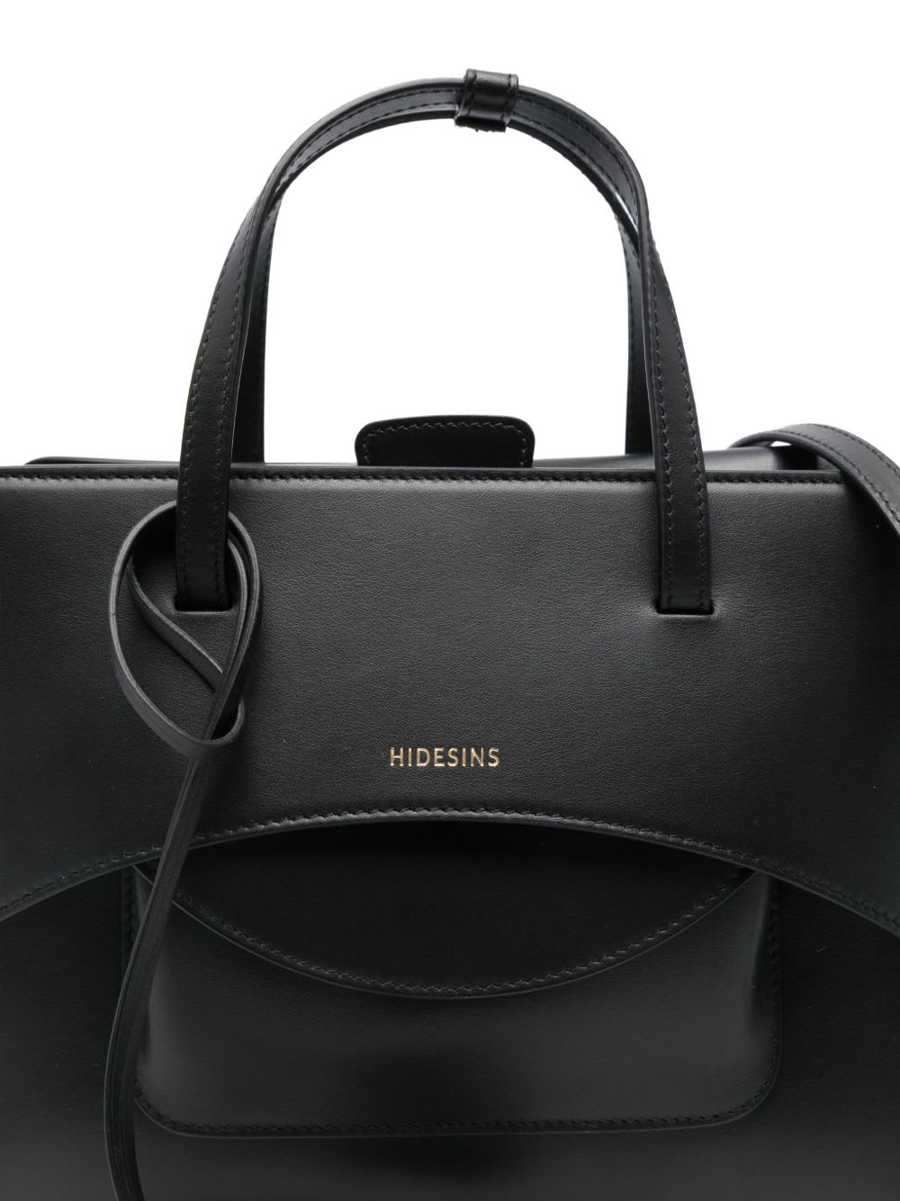 Hidesins Flap Medium Leather Tote In Black