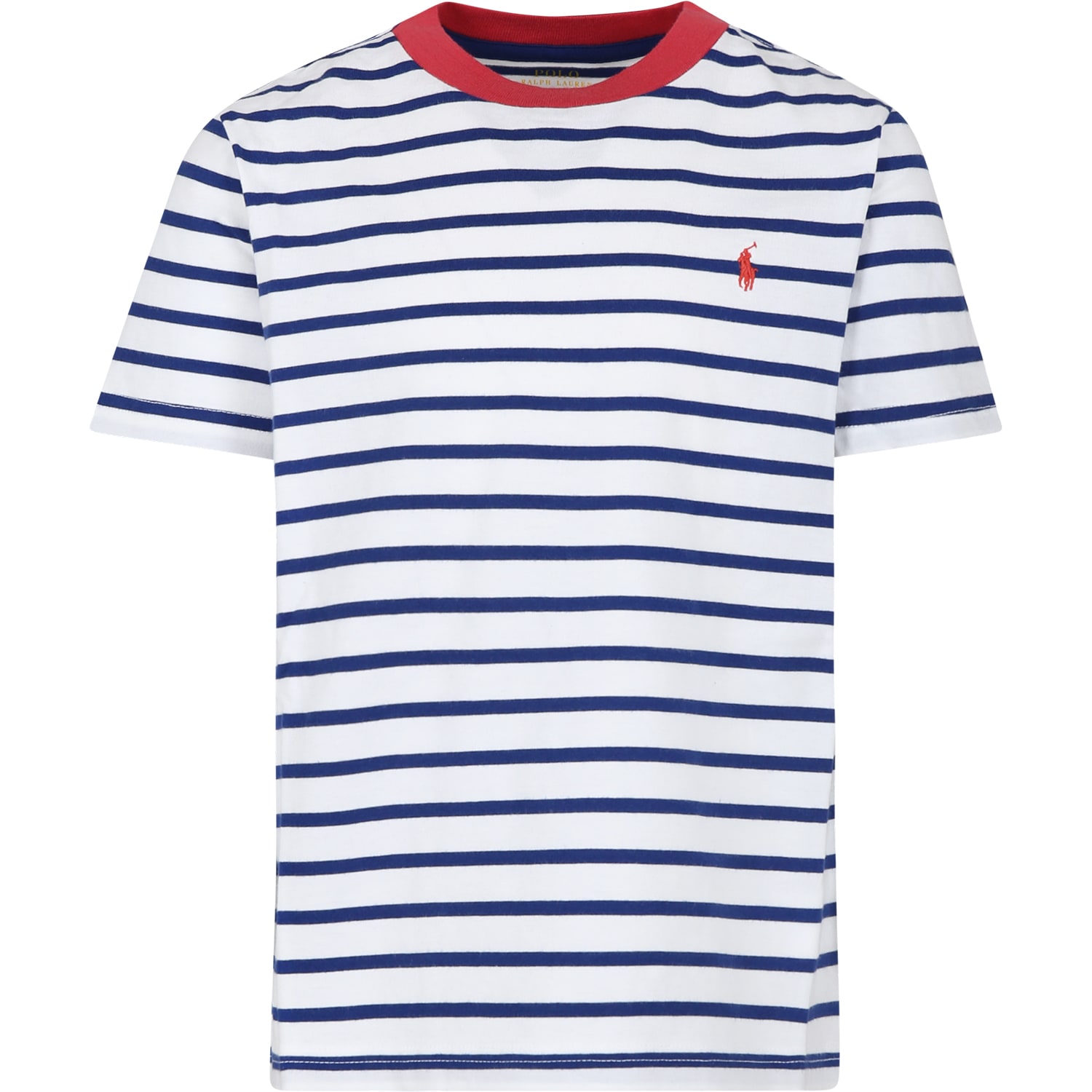 Ralph Lauren Kids' Blue T-shirt For Boy With Embroidery In Multicolor