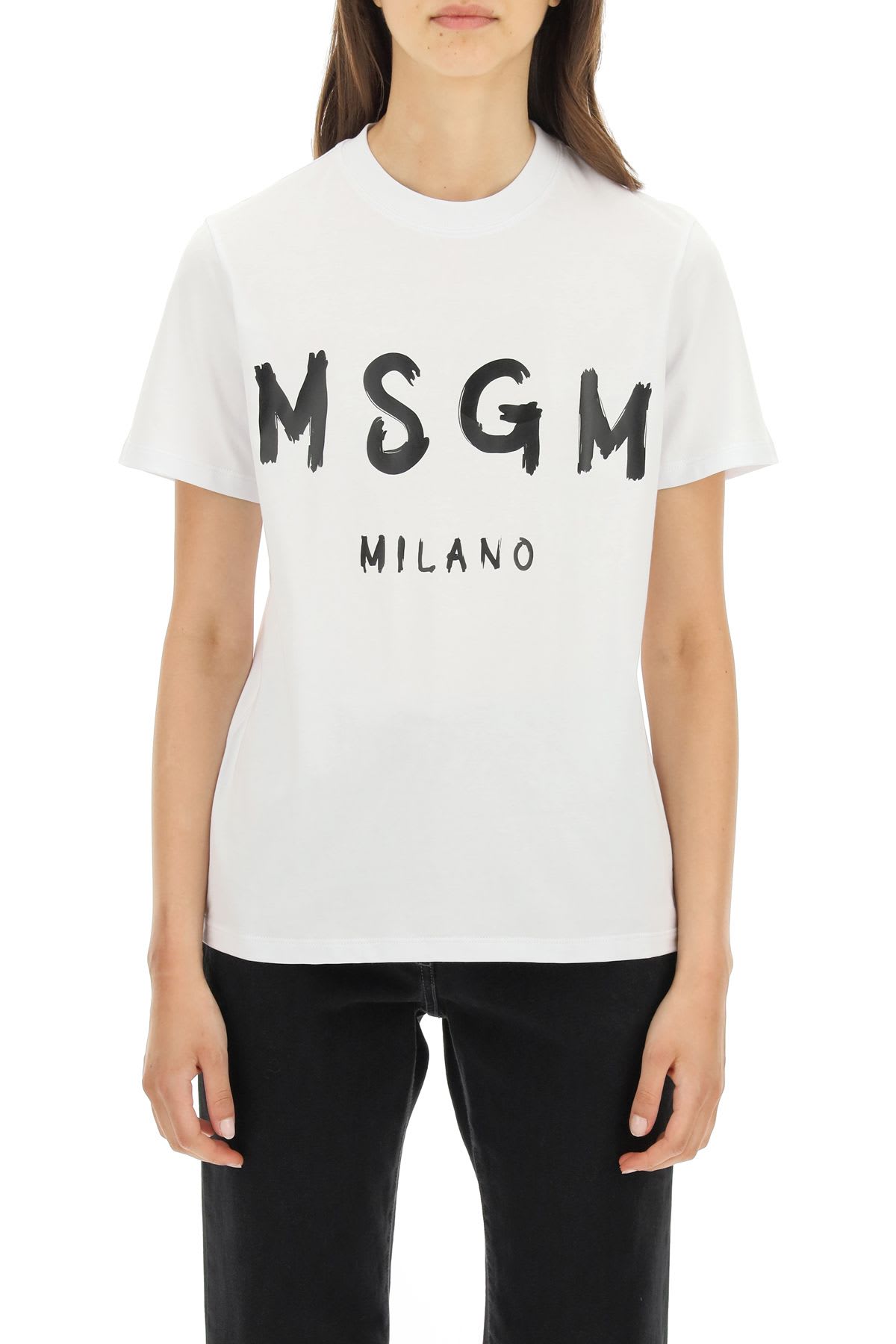 Shop Msgm T-shirt With Brushed Logo In Bianco