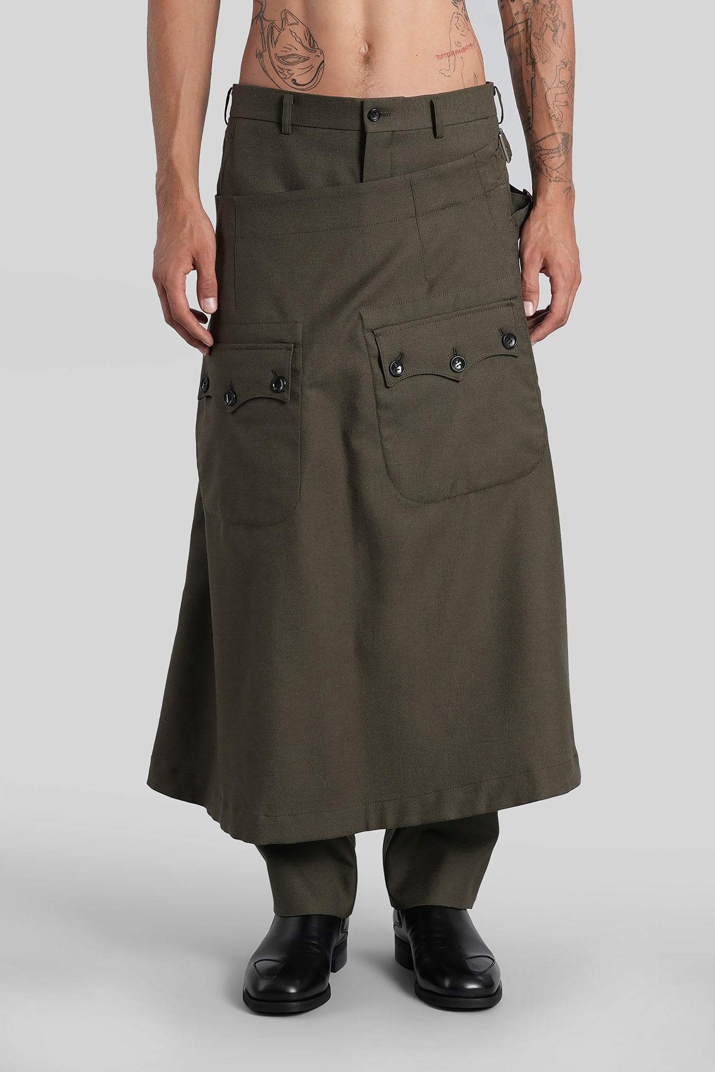 Comme Des Garçons Homme Deux Pants In Green Wool
