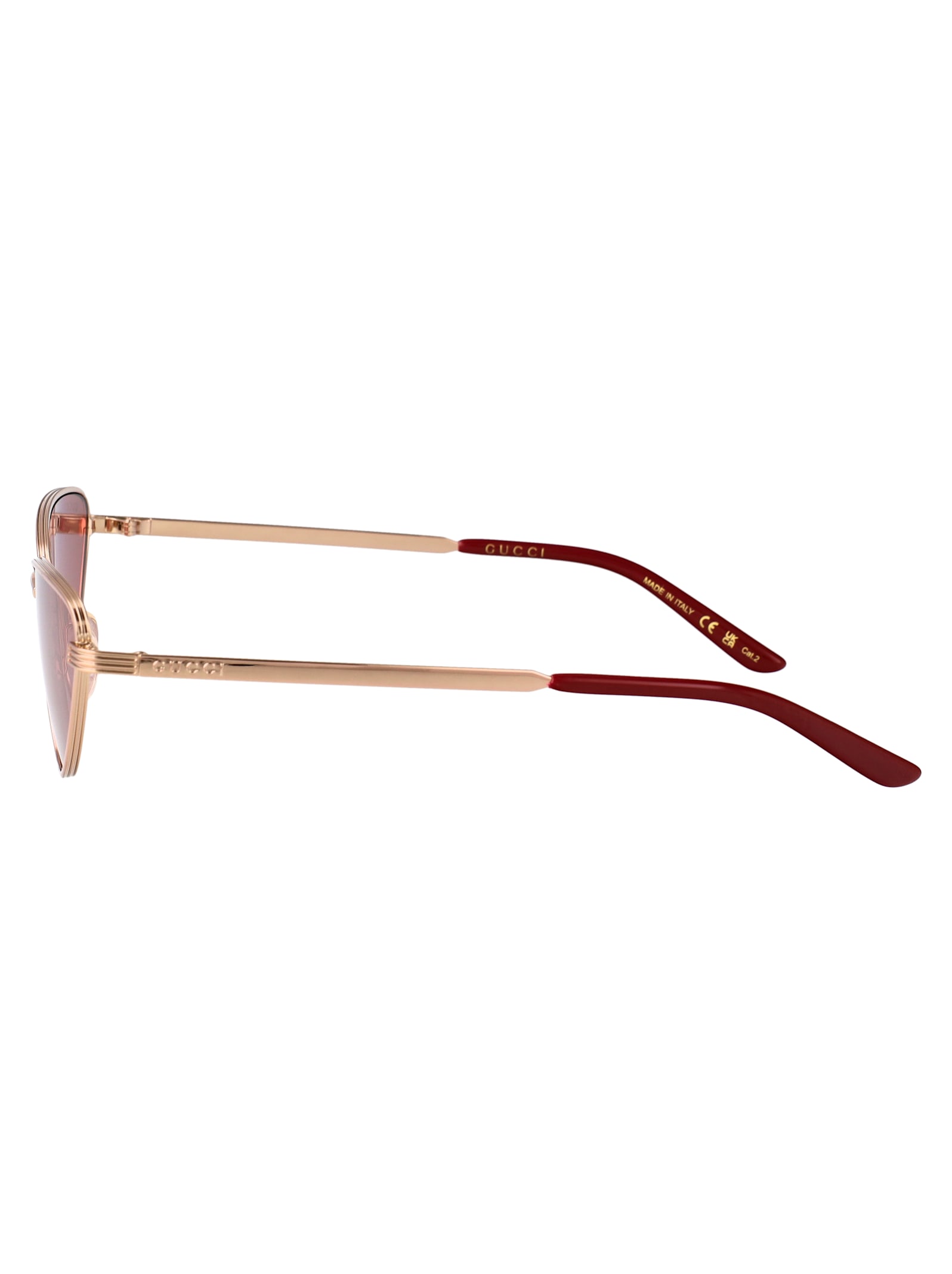 Gucci Gold-gold-red Metal Sunglasses In Multi