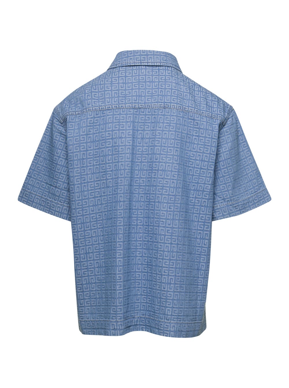 Shop Givenchy Light-blue Denim Boxy Shirt With Monogram Motif In Cotton Man