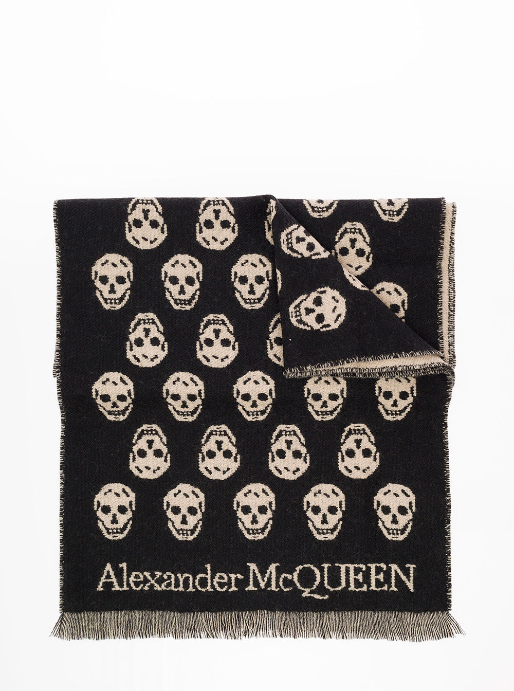 Reversible Skull Black And Beige Wool Scarf Alexander Mcqueen Man
