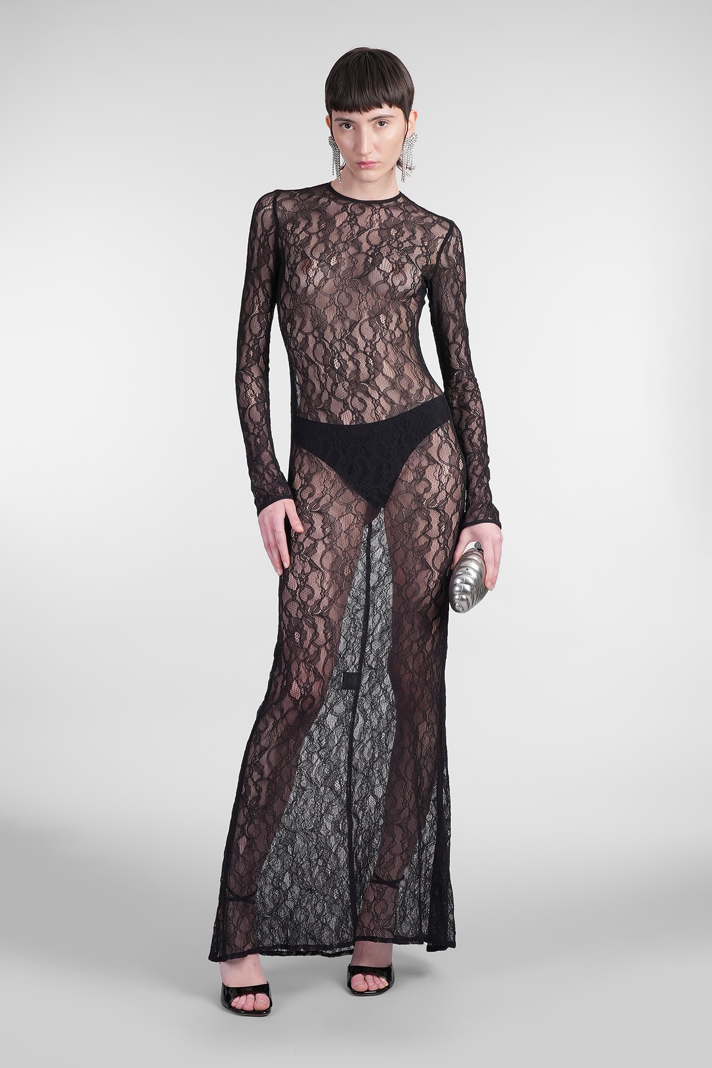 Laneus Chantilly Lace Maxi Dress In Black