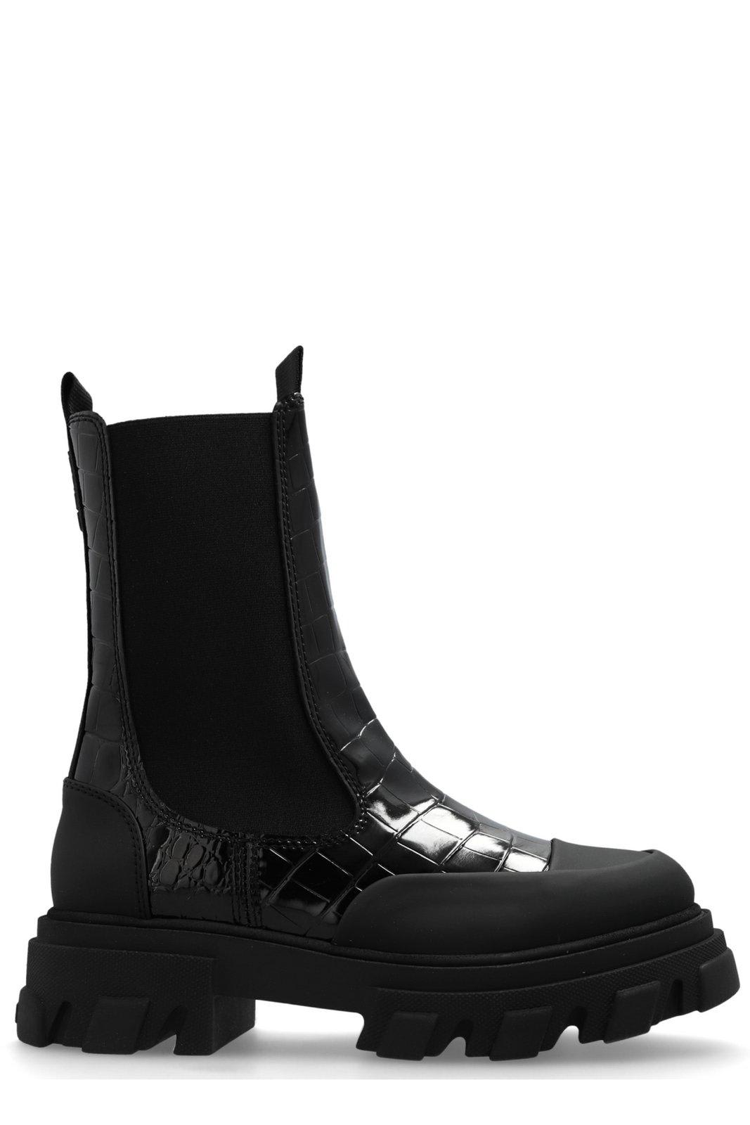 Shop Ganni Embossed Chelsea Boots In Black