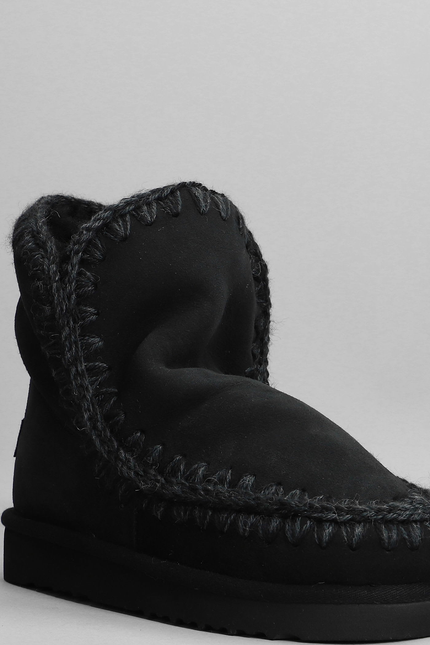 Mou Eskimo 18 Low Heels Ankle Boots In Black Suede In Black