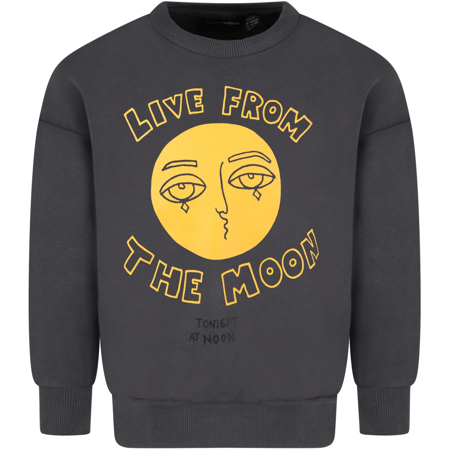 Mini Rodini Gray Sweatshirt For Kids With Yellow Moon