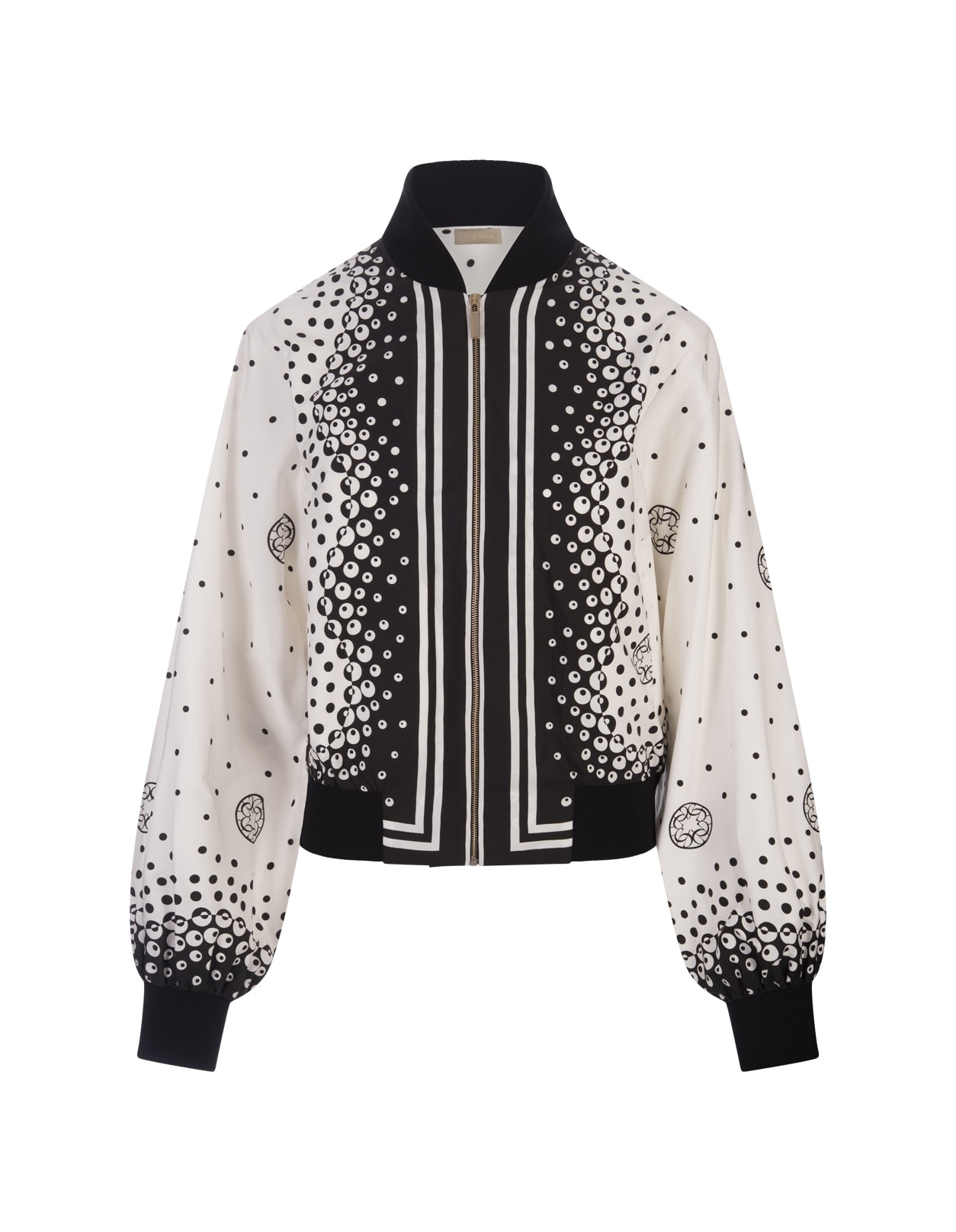 Moon Printed Cotton Bomber Jacket In White And Black