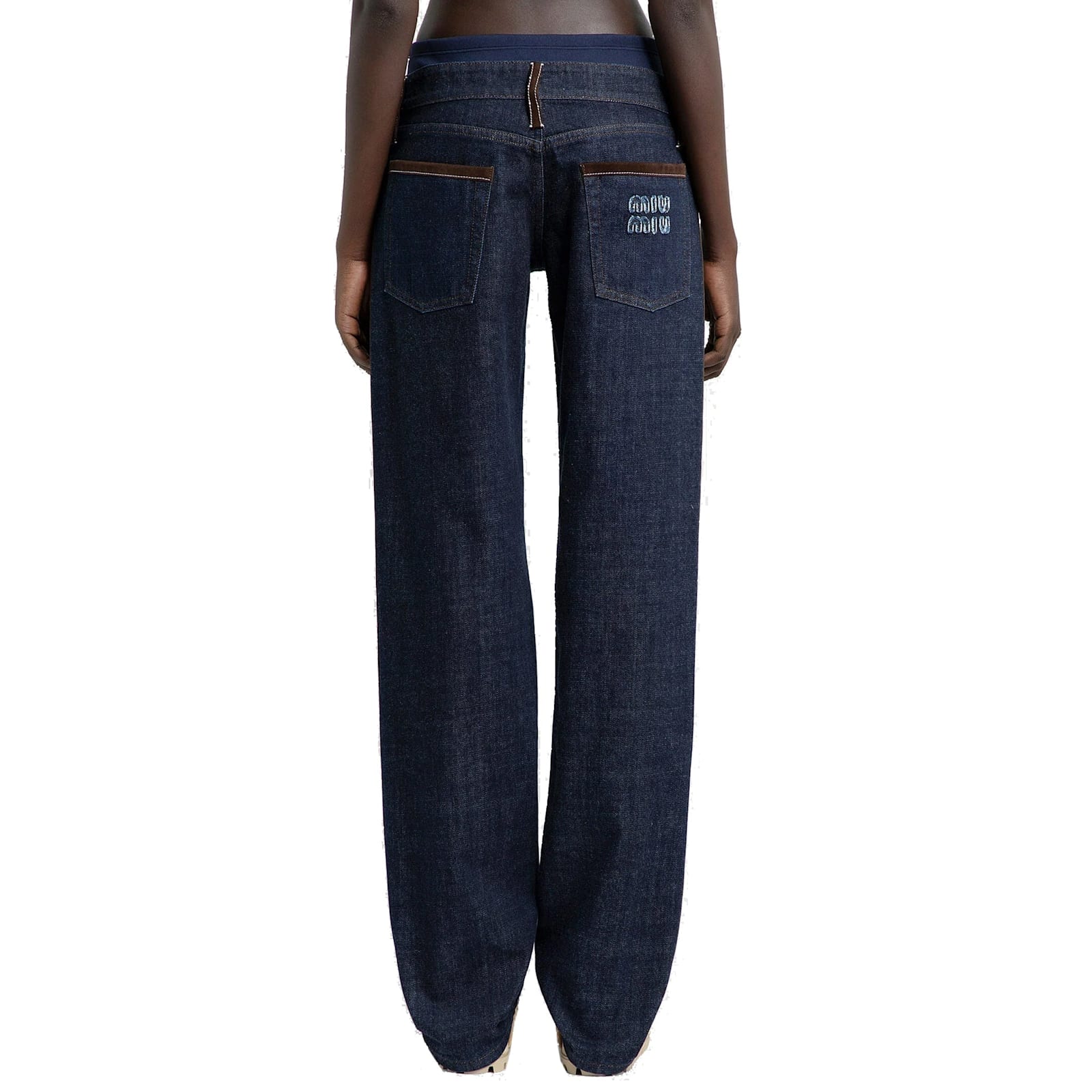Miu Miu Piped-trim Straight-leg Jeans In Blue
