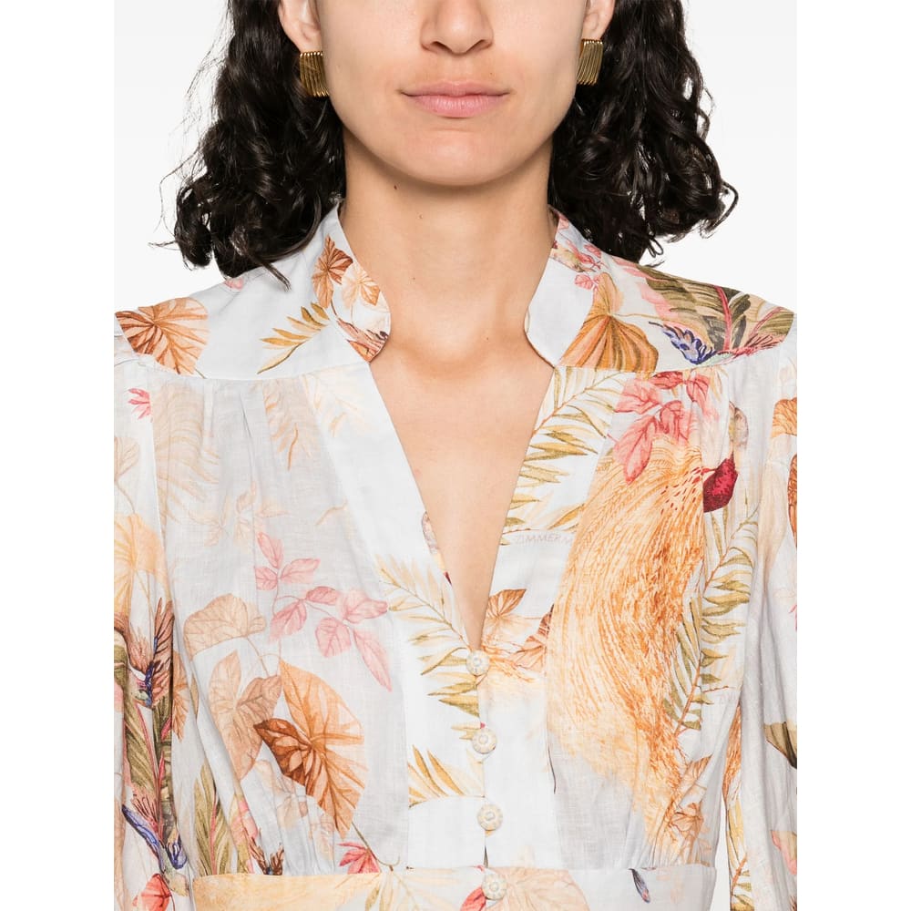 Zimmermann Ascension Linen Plunge Mini Dress In Blue