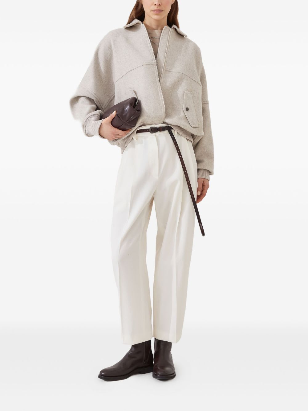 Brunello Cucinelli Double Fabric Bomber Jacket In Neutral