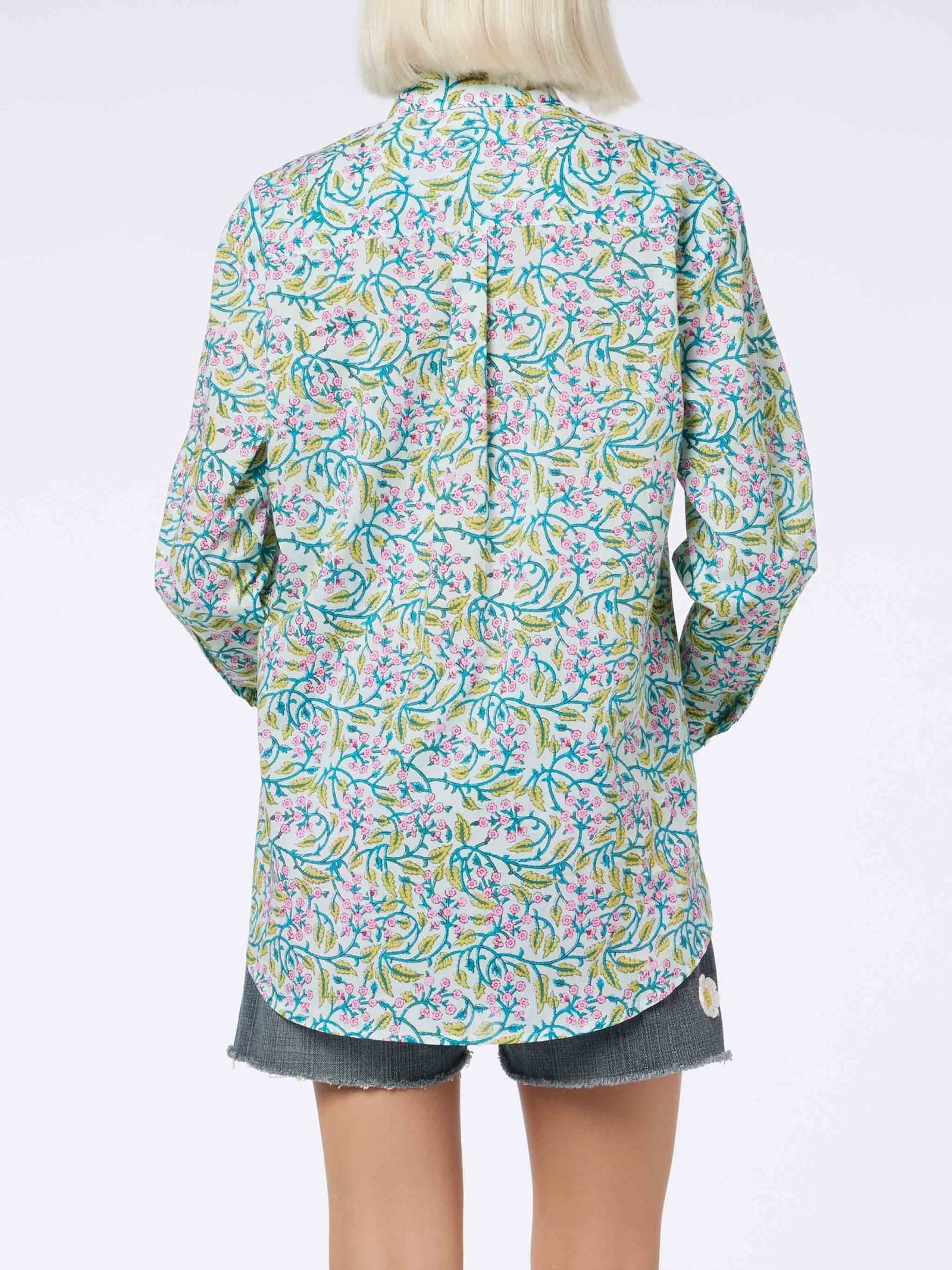 Shop Mc2 Saint Barth Woman Cotton Shirt Brigitte With Flower Print In Green