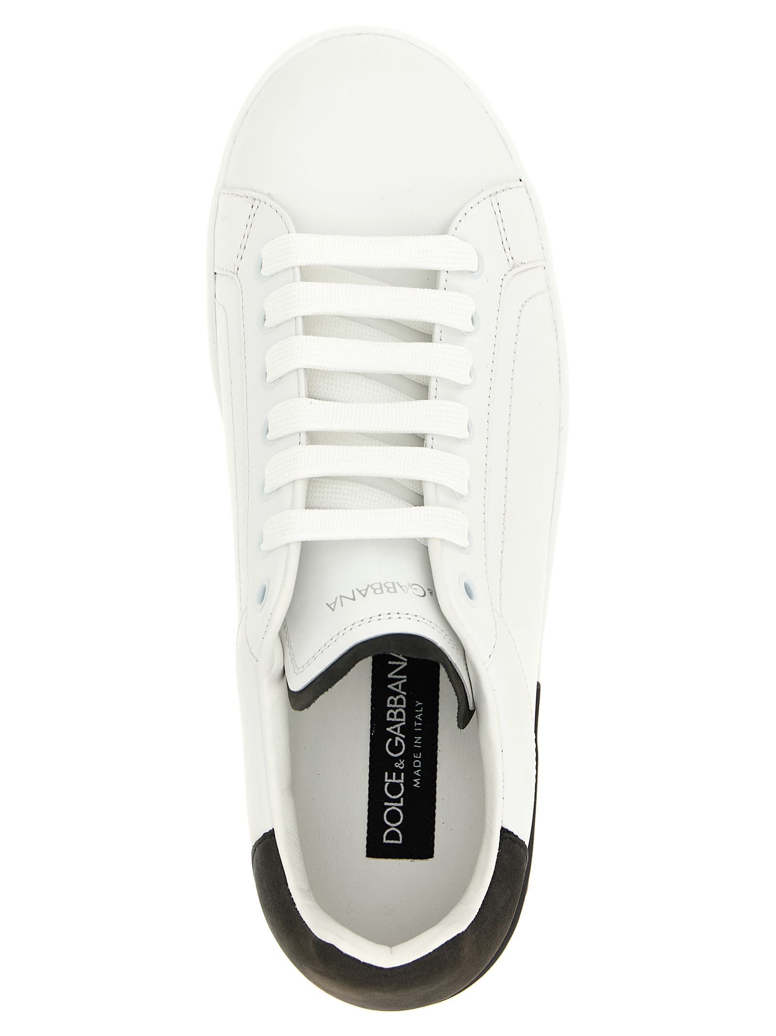 Dolce & Gabbana White Leather Portofino Sneakers In White