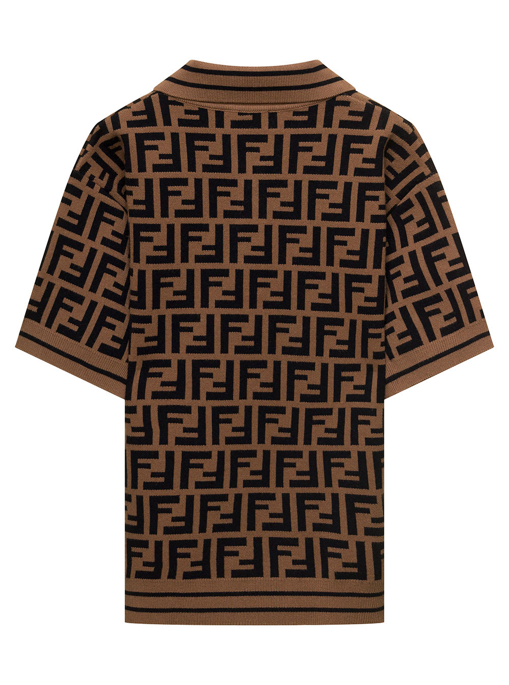 Shop Fendi Brown Knit Polo With All-over Ff Motif In Viscose Boy In Marrone