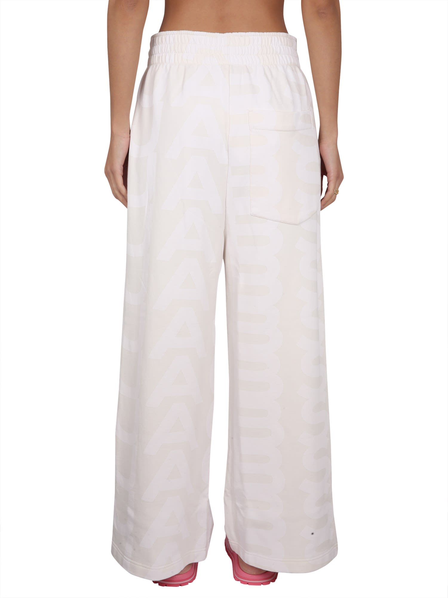 Marc Jacobs Monogram Wide Leg Pants With Elastic Waistband In Bianco