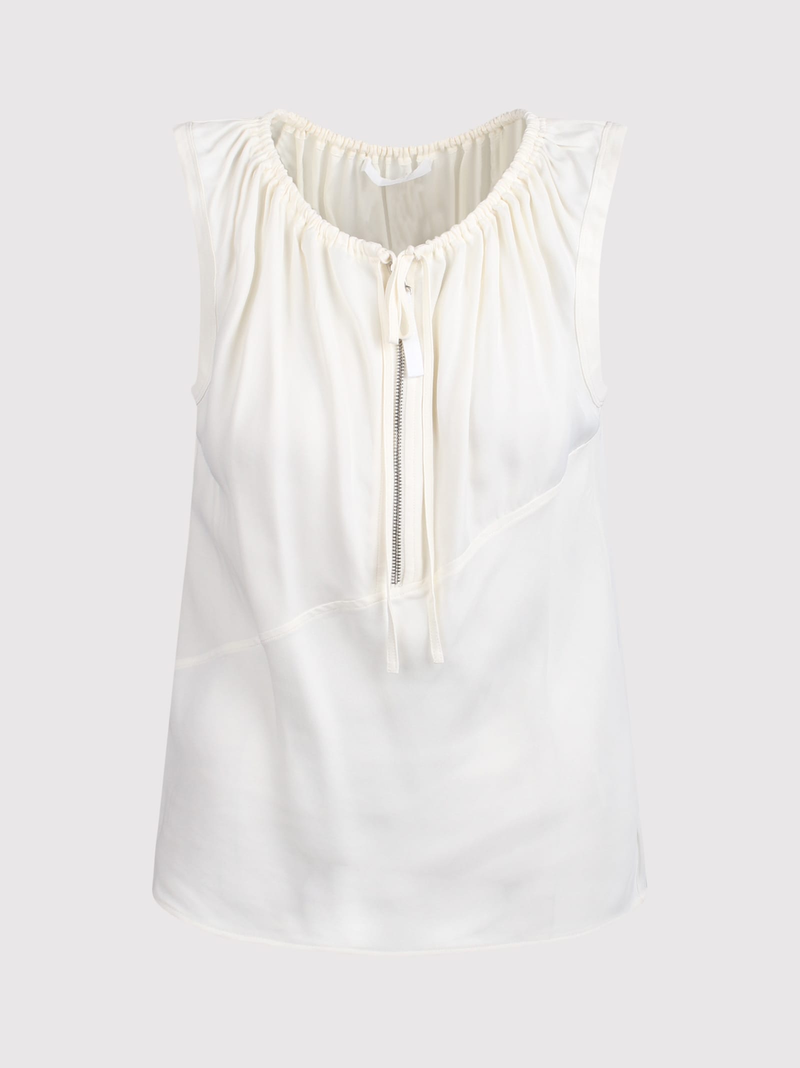 Helmut Lang Sleeveless T-shirt With Drawstring In Beige