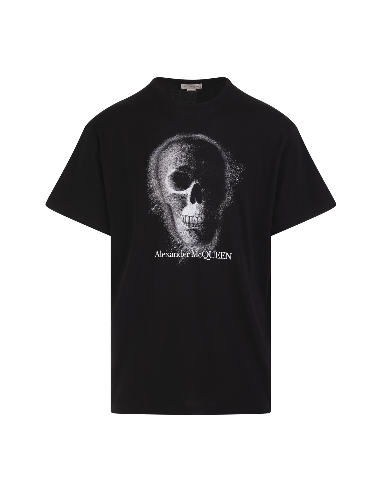 Alexander McQueen Man Black T-shirt With Silver Skull Motif