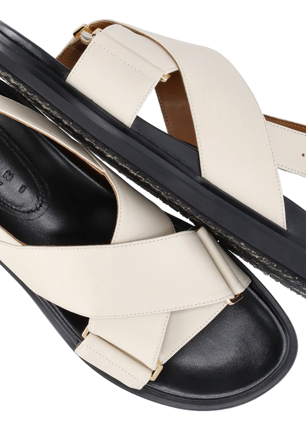 Shop Marni Leather Sandals In Ivory