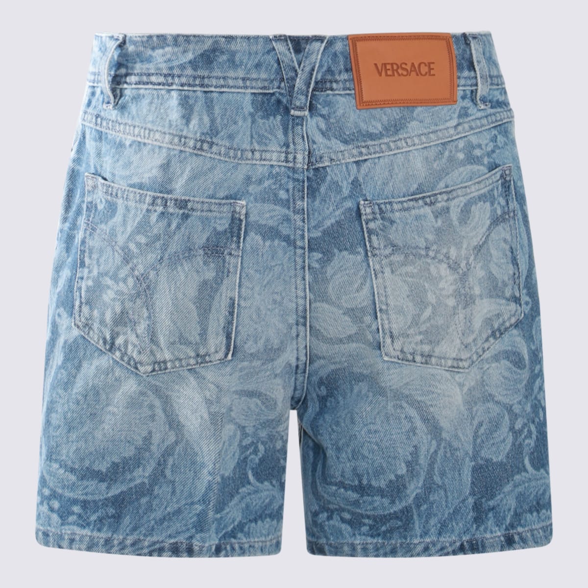 Shop Versace Medium Blue Cotton Denim Shorts