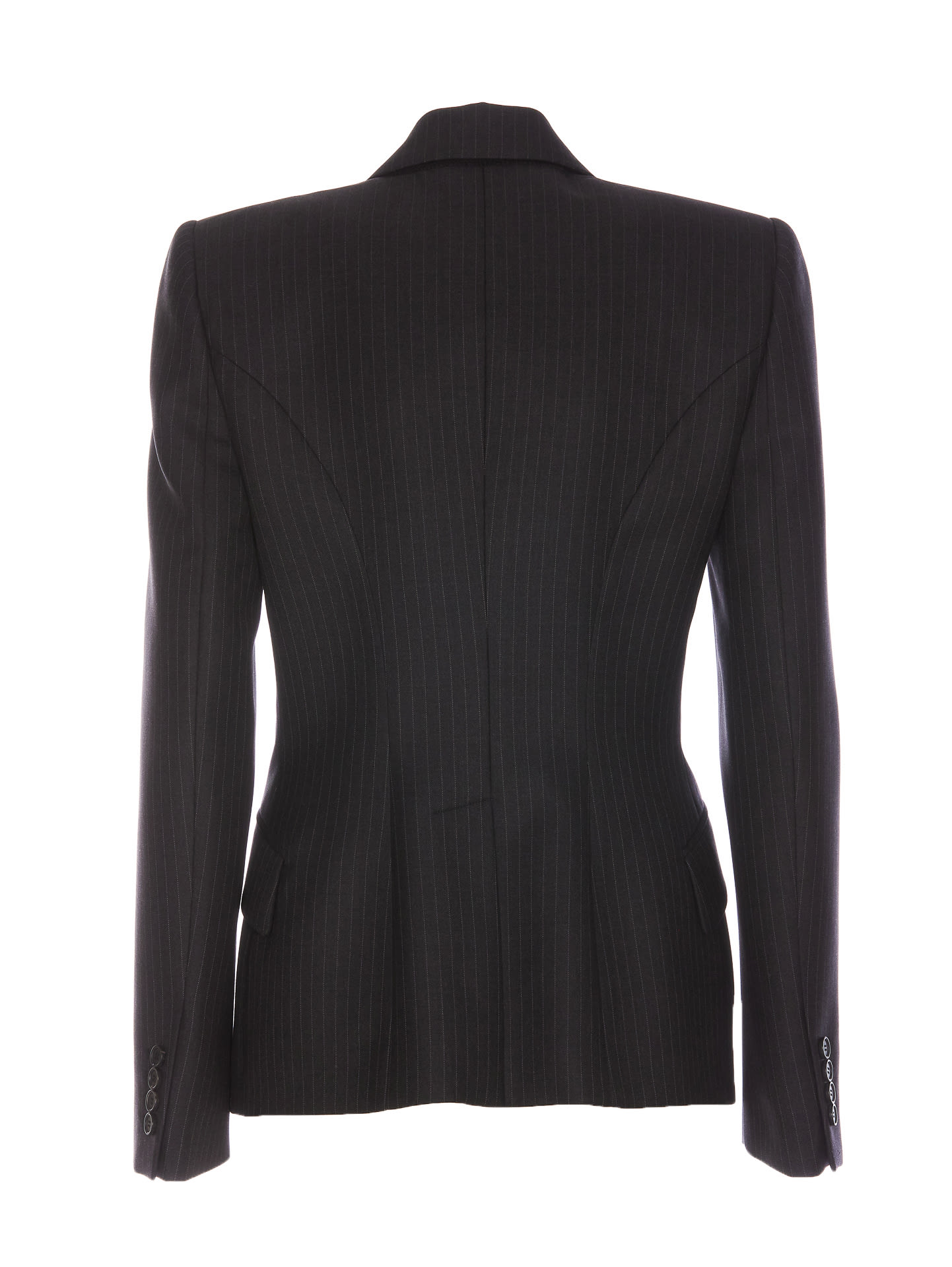 Shop Alexander Mcqueen Pinstripe Pattern One-breasted Jacket In Grey