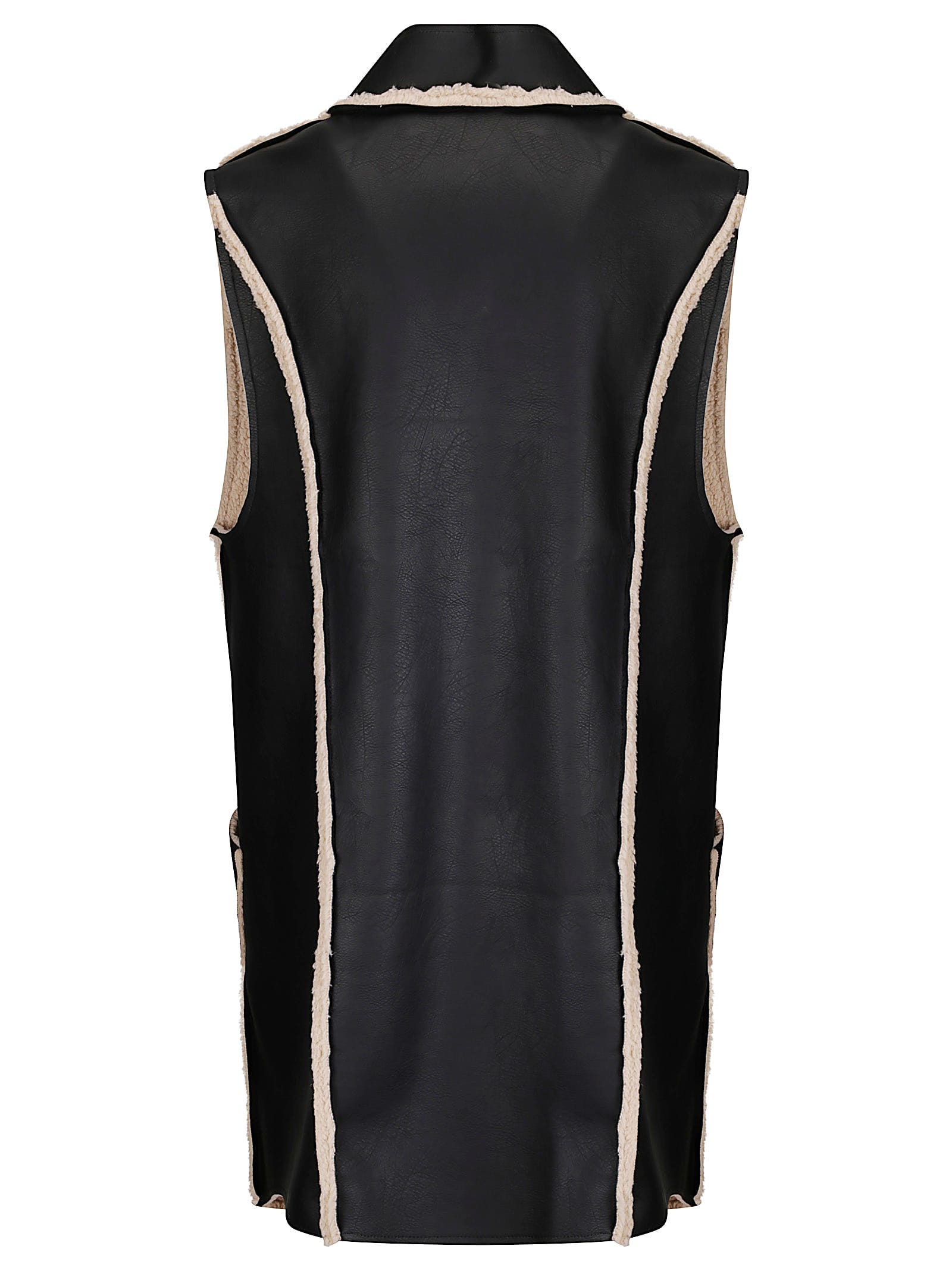 Stefano Mortari Long Sheepskin-effect Vest In Synthetic Material In Black