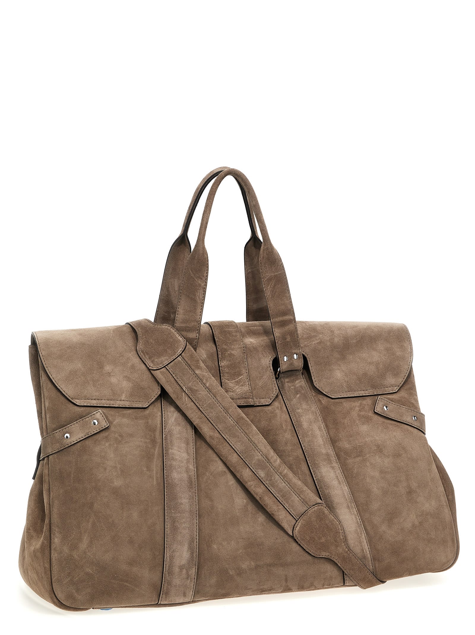 Shop Brunello Cucinelli Logo Suede Duffel Bag In Beige