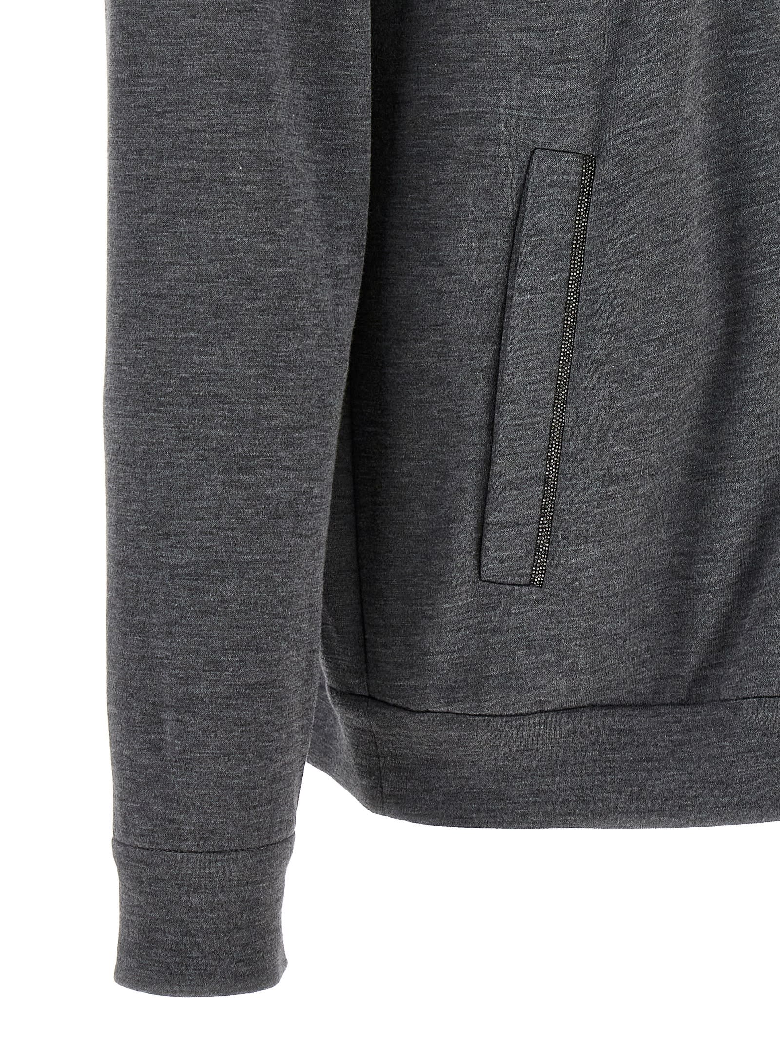 Brunello Cucinelli Precious Zipper Pull Sweatshirt Gray In Gray