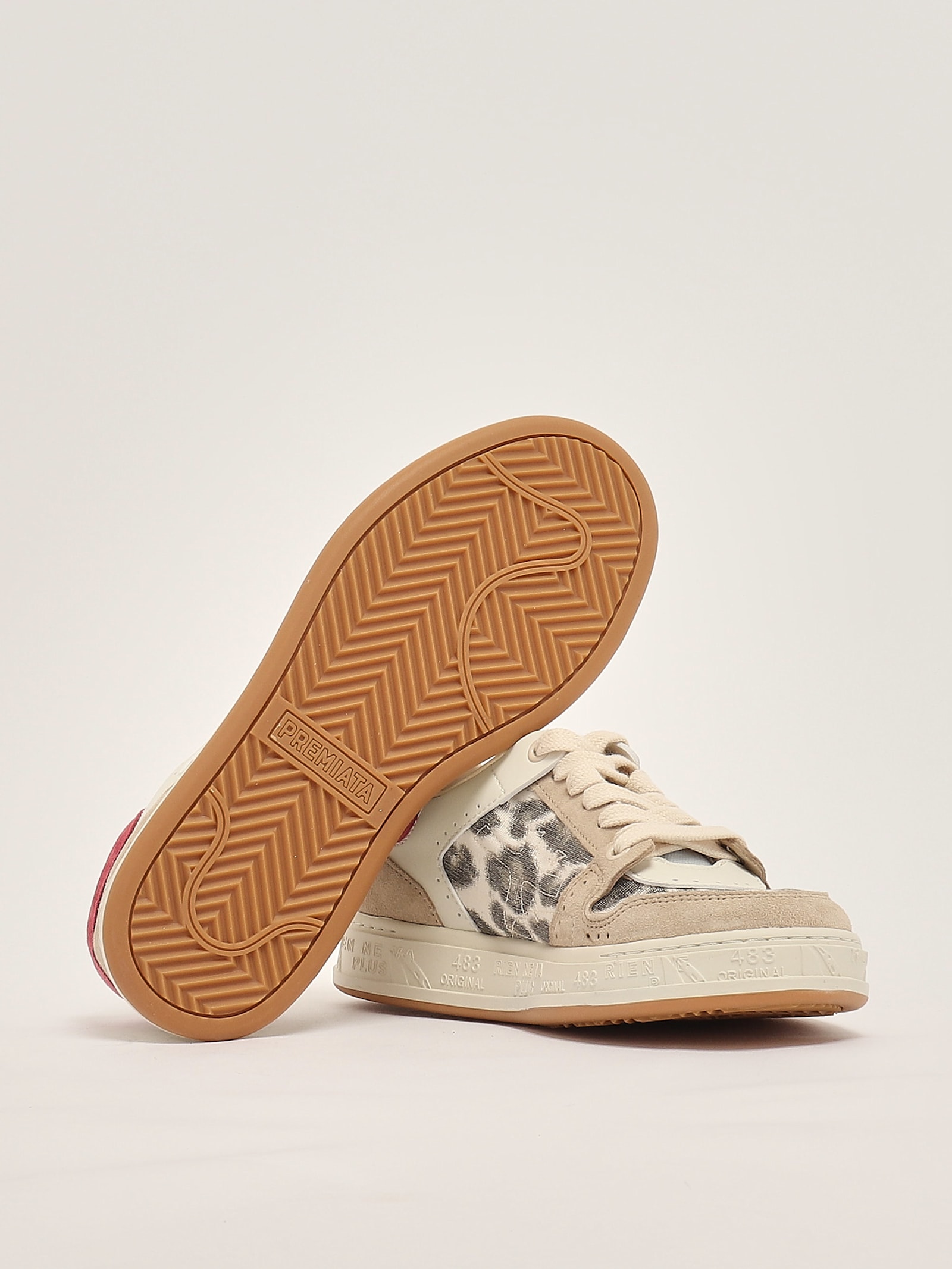 Premiata Quinn Leopard-print Low-top Sneakers In Ecru-animalier
