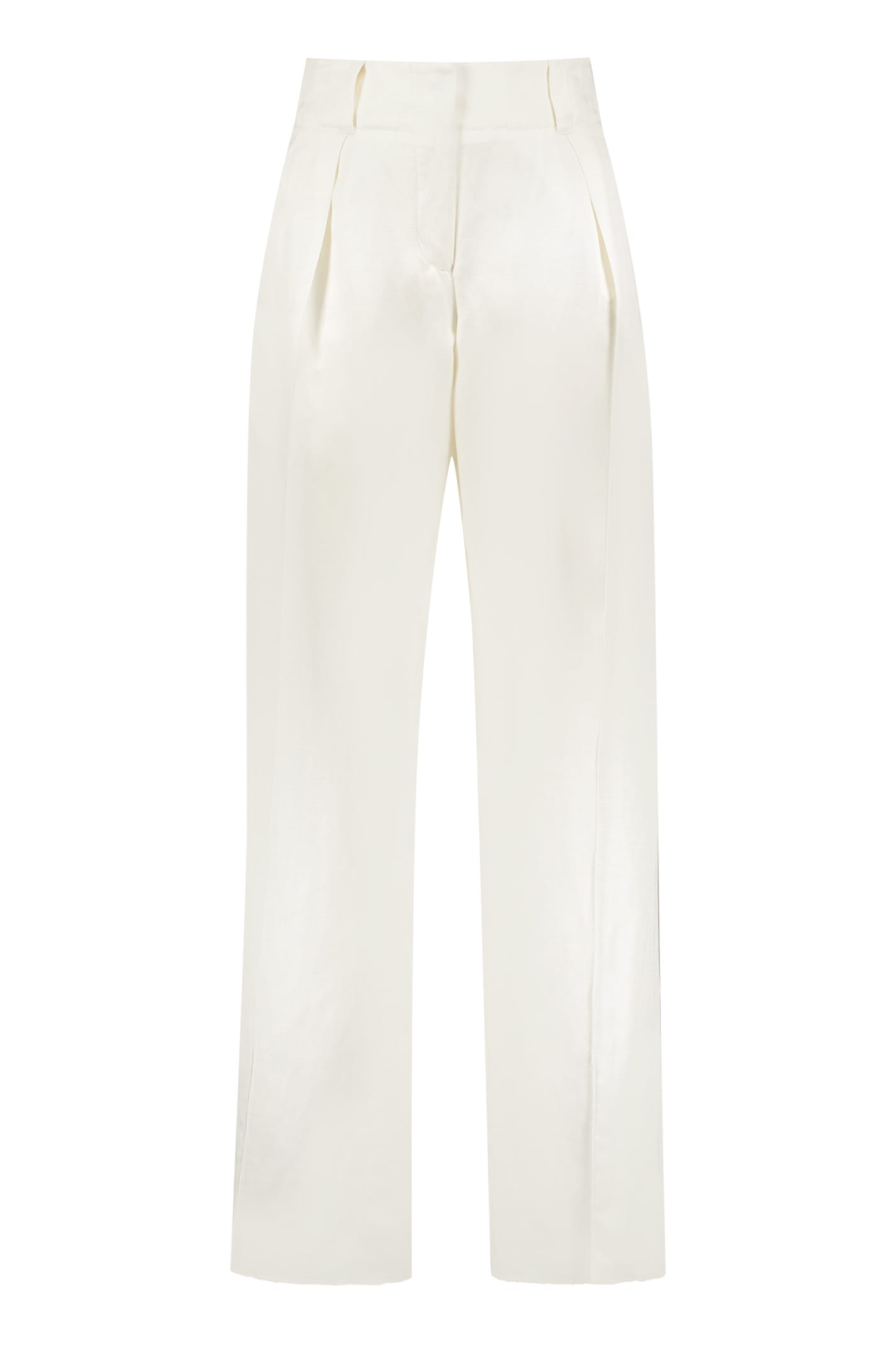Shop Ferragamo Silk And Linen Trousers In White