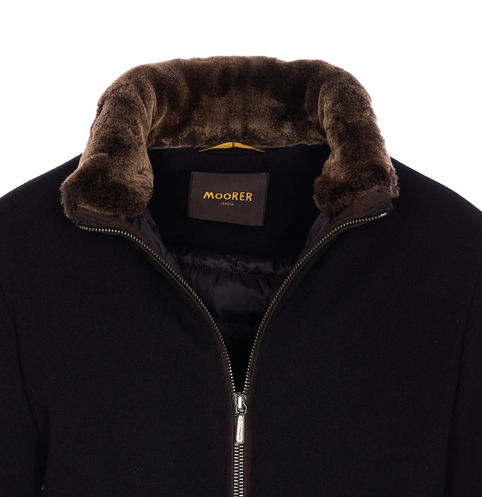 Moorer Padded Fleece Zip-up Jacket With Detachable Faux-fur Collar In Black