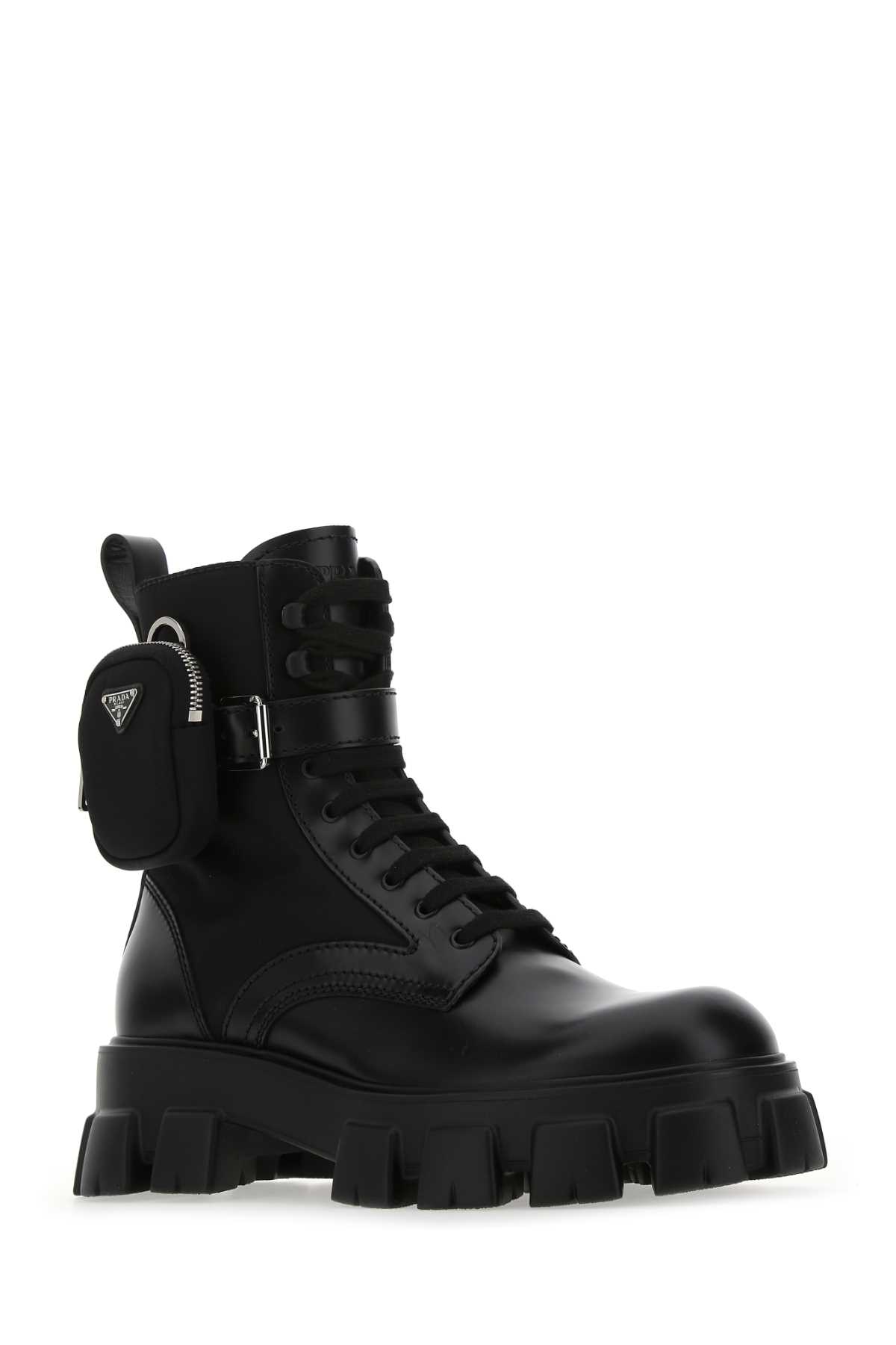 Shop Prada Black Leather And Re-nylon Monolith Boots In F0002