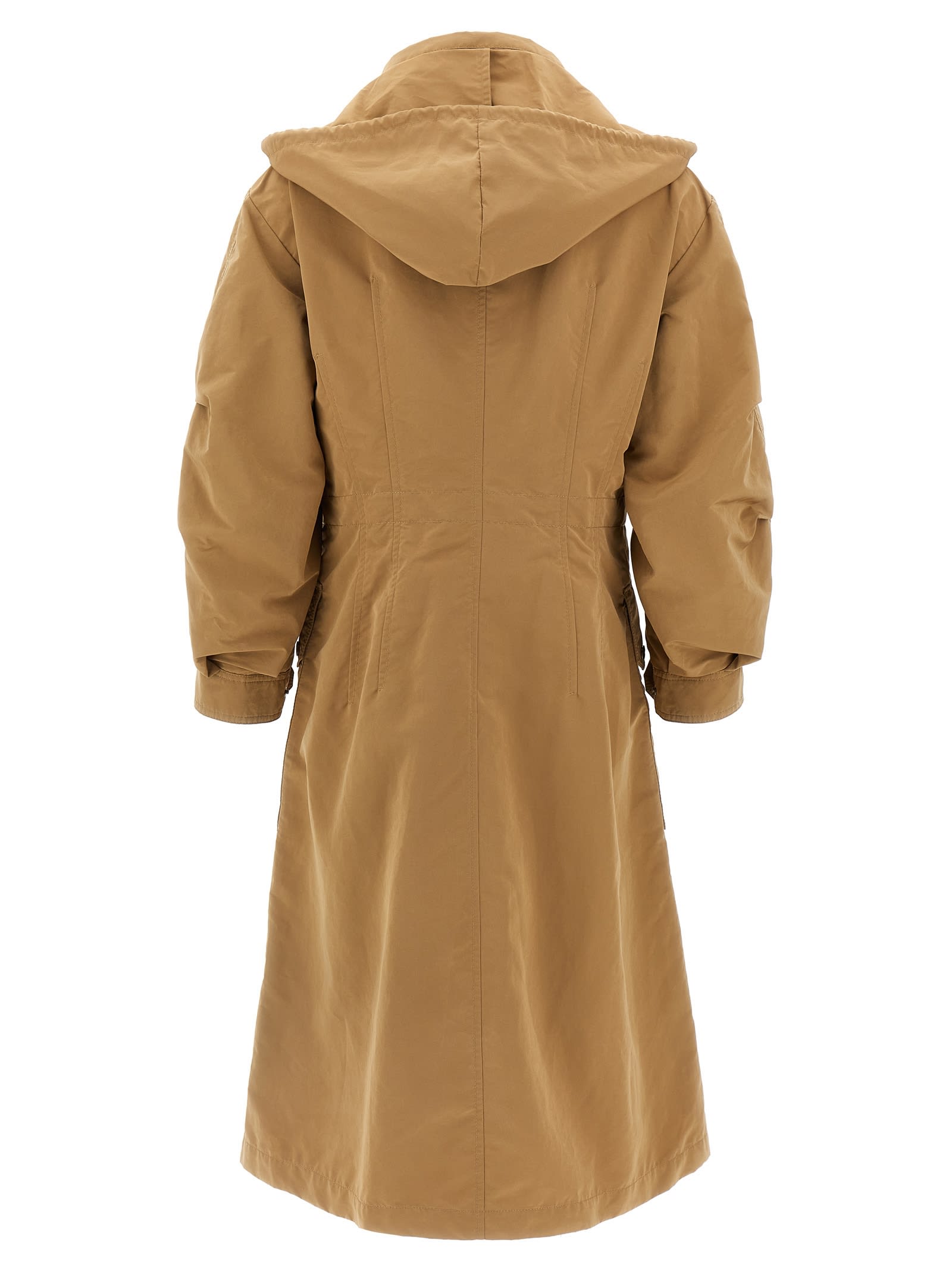 Moncler Drawstring Parka With Epaulettes And Hood In Beige