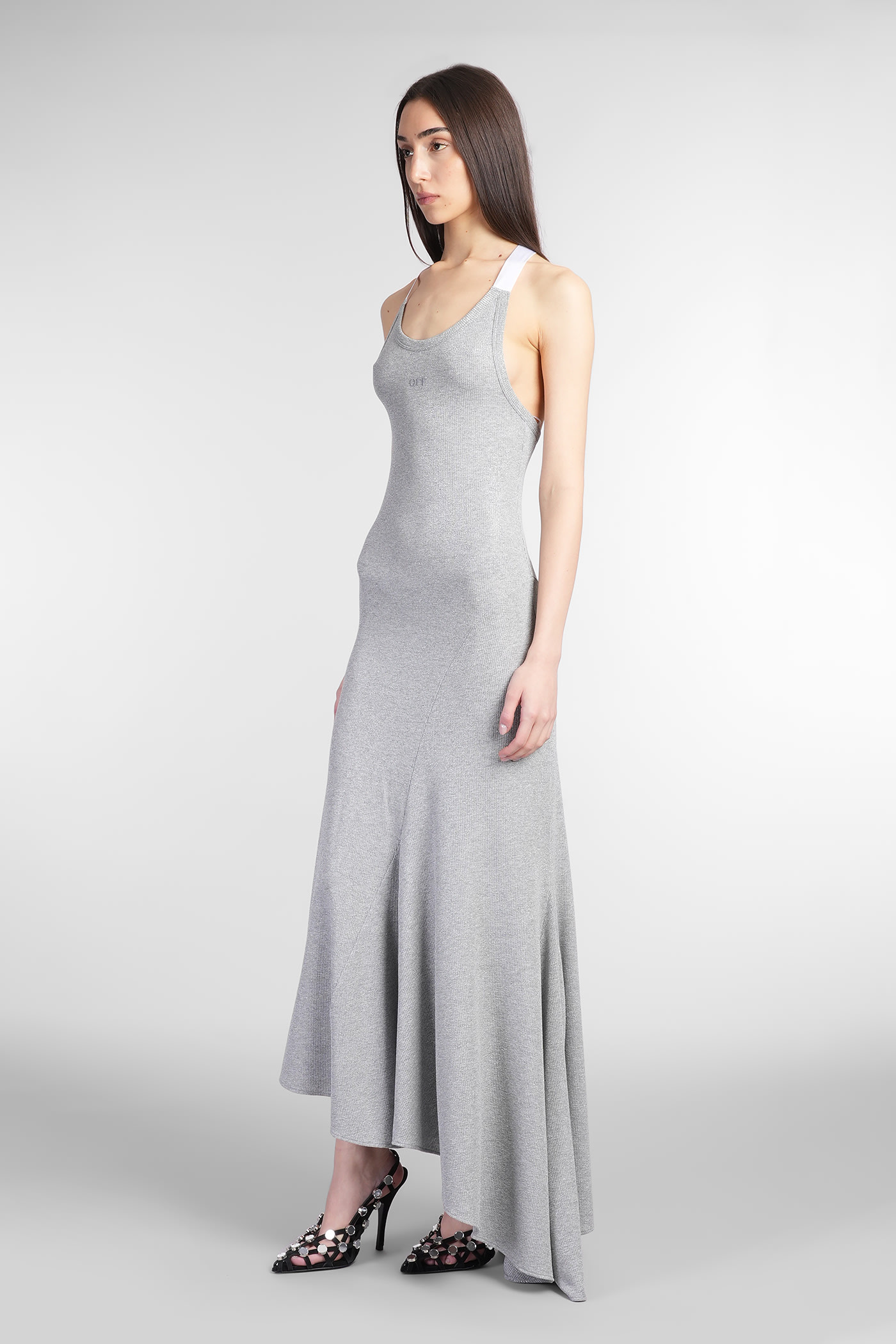 Off-white Dress In Silver Viscose In Silver