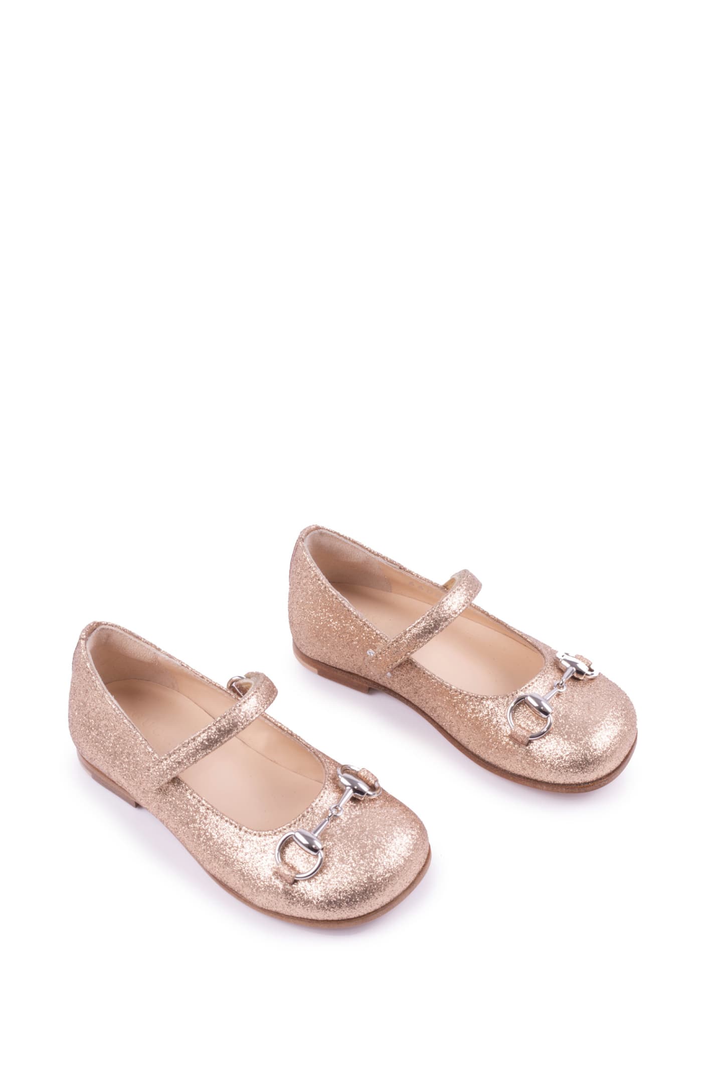 Shop Gucci Toddler Ballet Flat With Horsebit In Gold