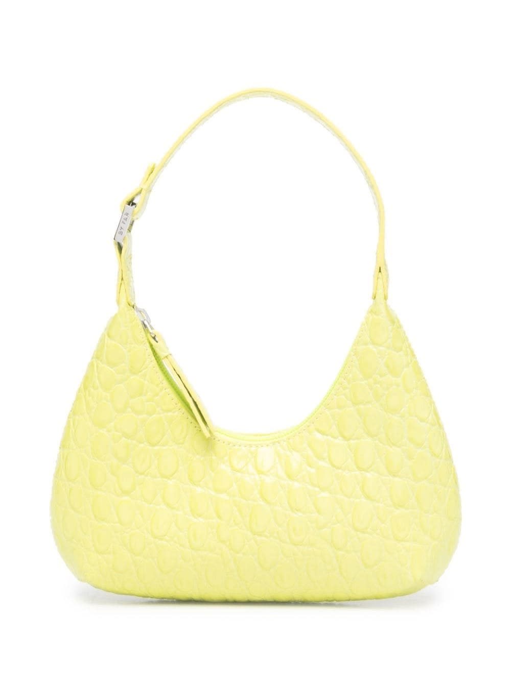 By Far Womans Baby Amber Yellow Crocodile Printed Leather Handbag