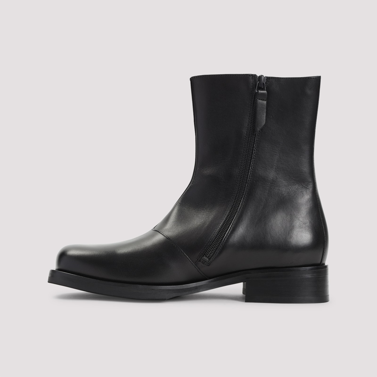 Our Legacy Block Heel Round Toe Smooth Finish Boots In Black