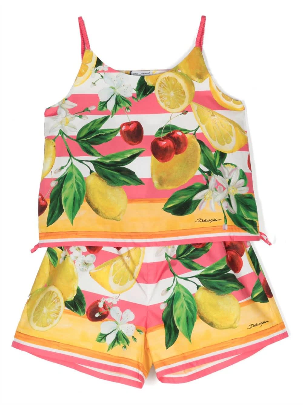 Shop Dolce & Gabbana Poplin Set With Lemon And Cherry Print In Multicolour