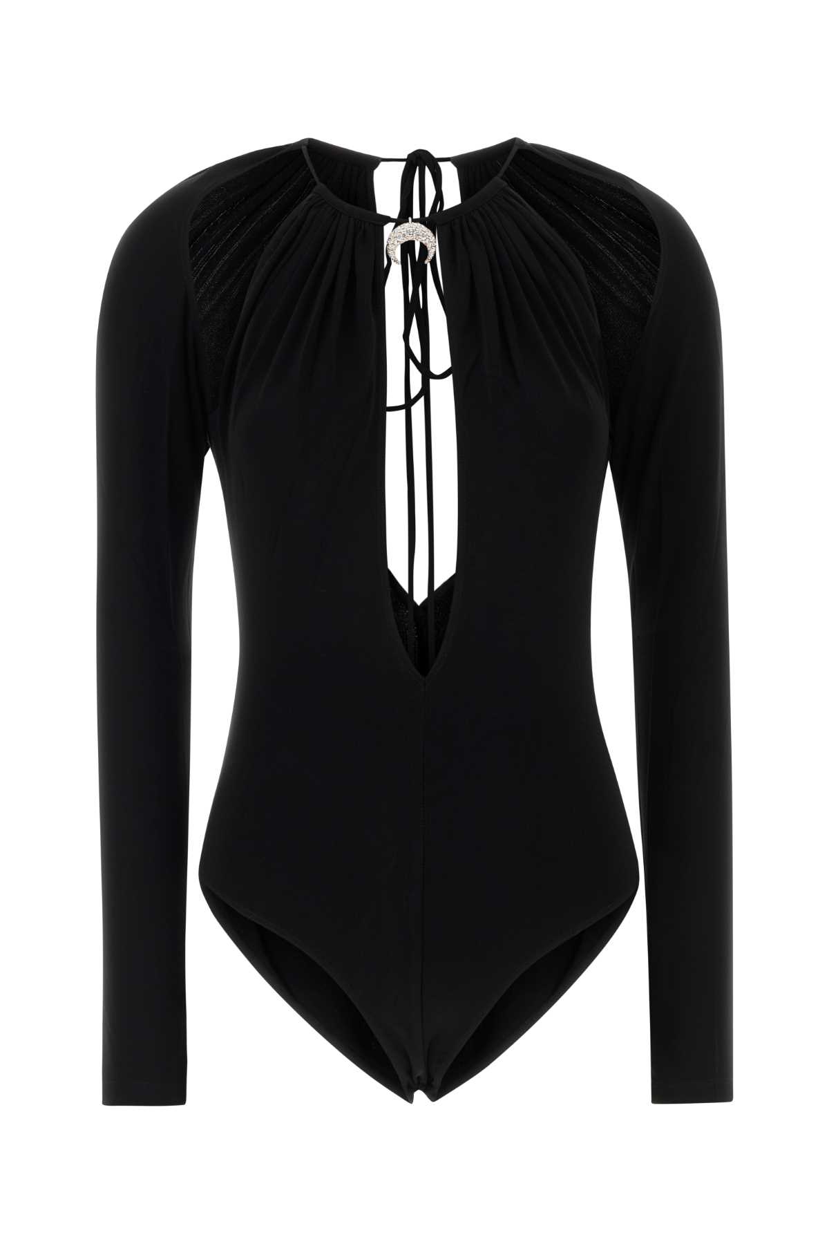 Marine Serre Black Stretch Viscose Bodysuit In Animal Print