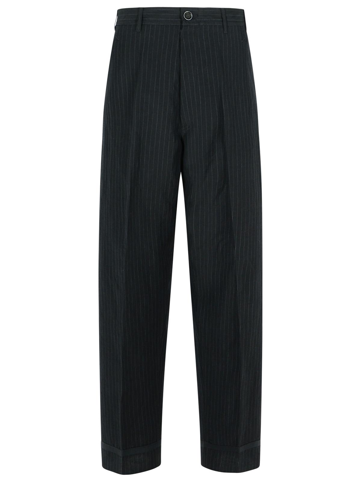Maison Margiela Linen Blend Trousers Pinstripe Pattern In Black