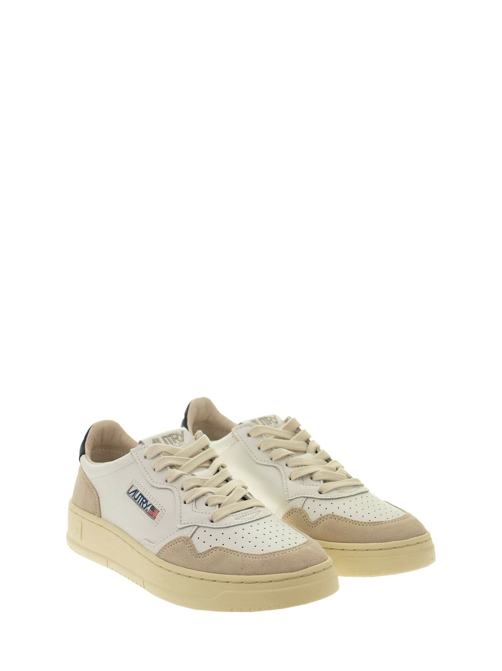 Autry 'medalist' White Low Top Sneakers With Beige Suede Details In White